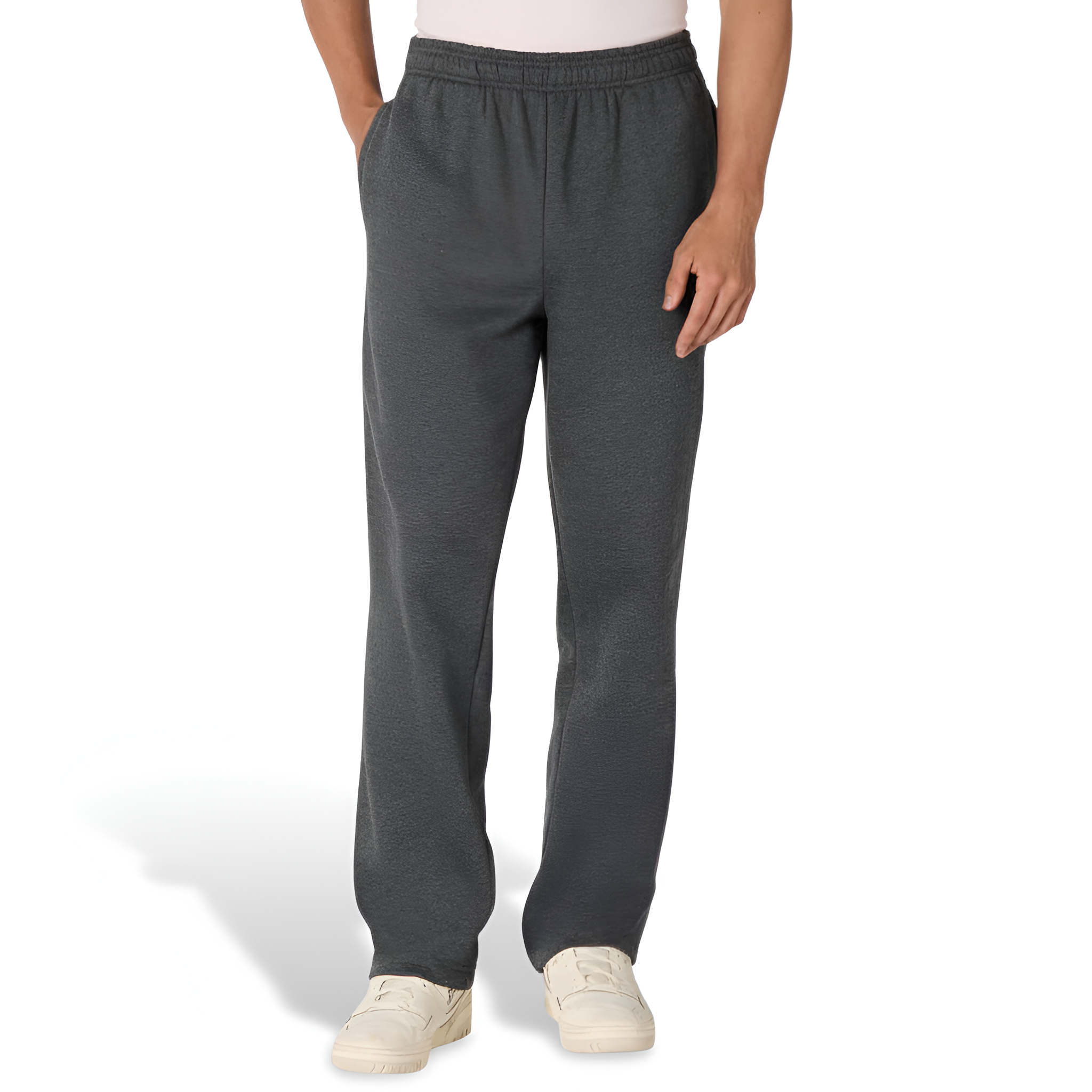 Fleece Sweatpant Men Open Bottom Drawstring Waist