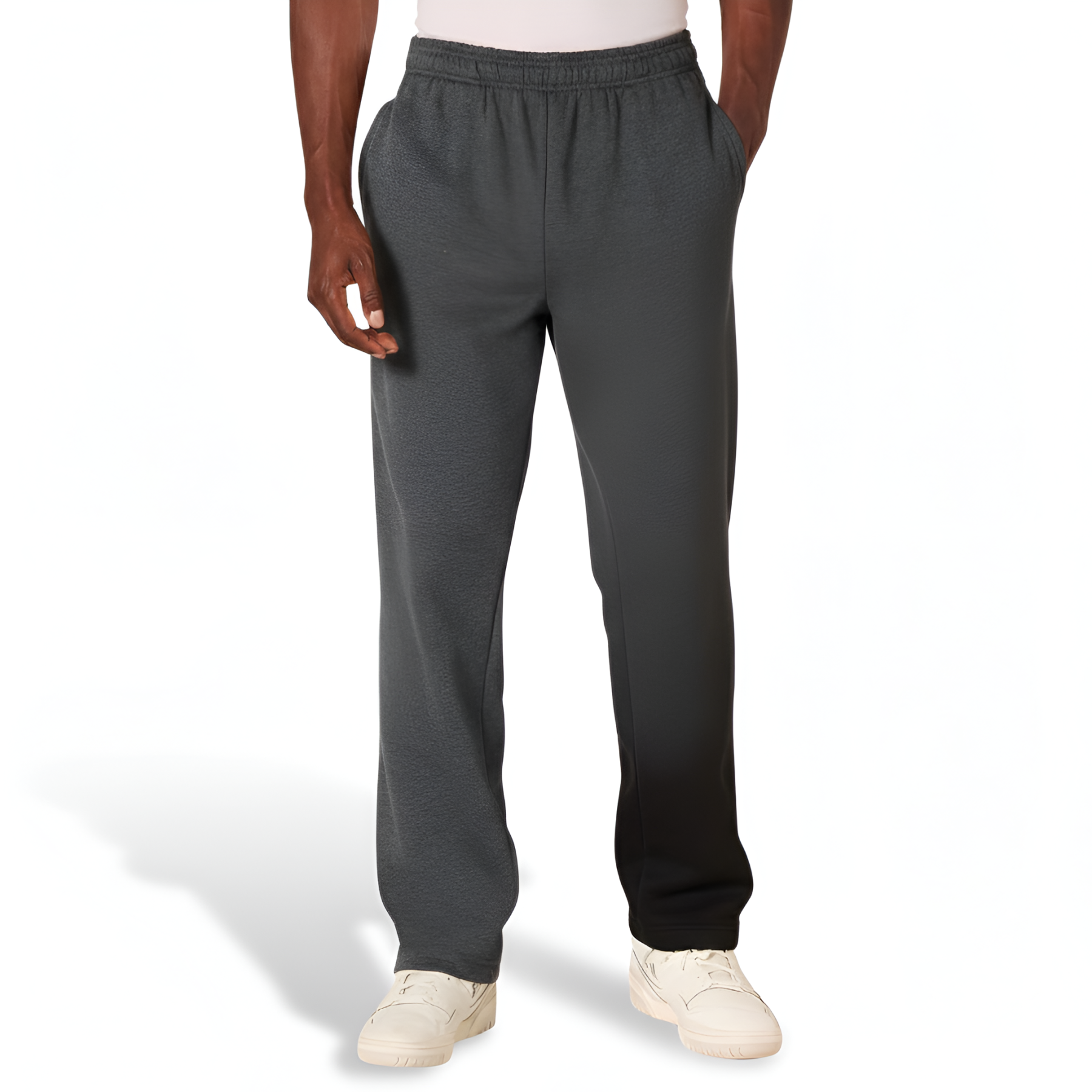 Fleece Sweatpant Men Open Bottom Drawstring Waist