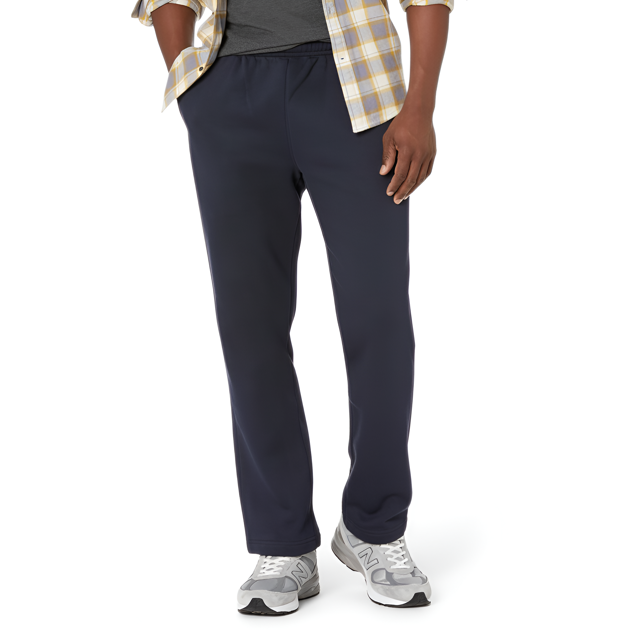 Fleece Sweatpant Men Open Bottom Drawstring Waist