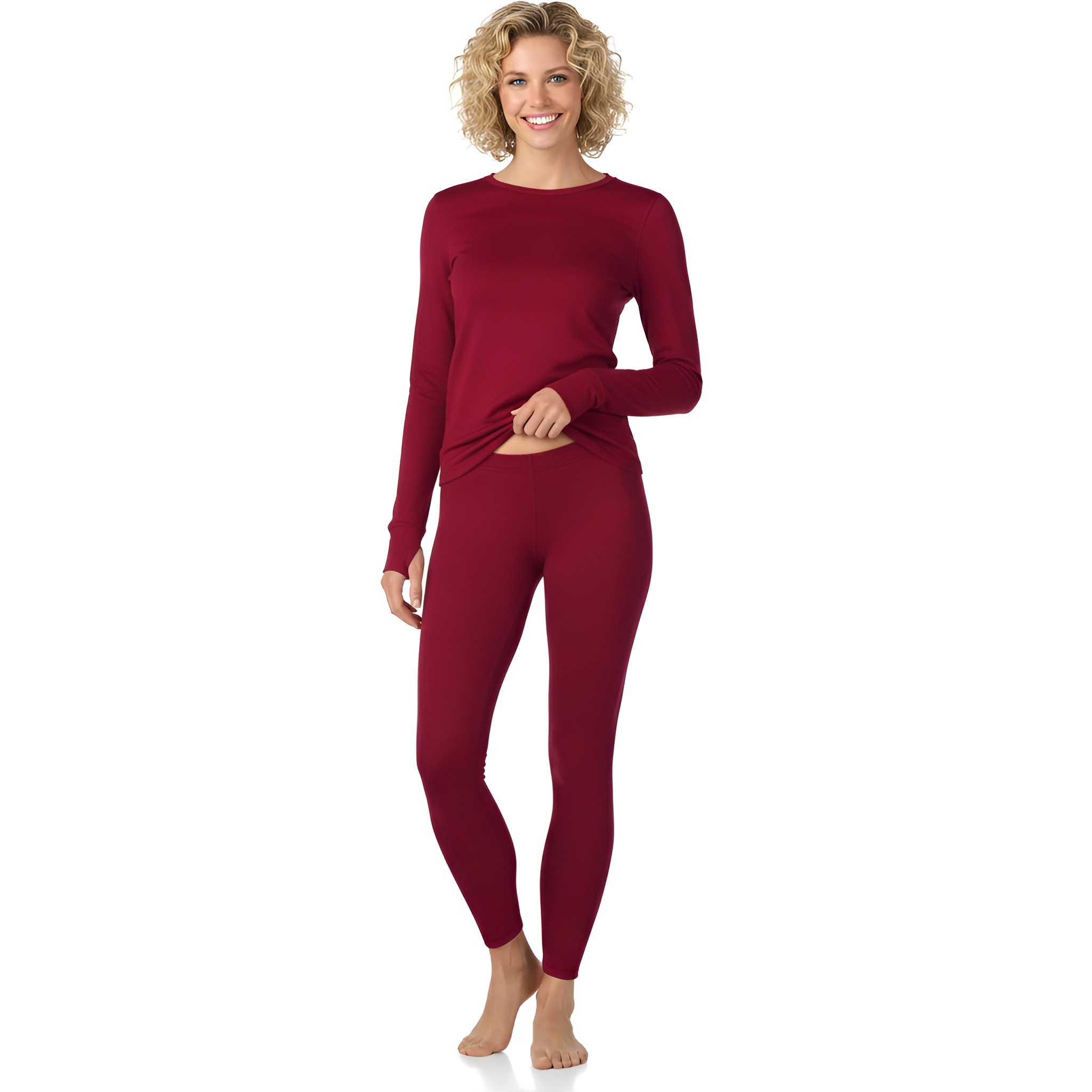 Women Long Sleeve Fleece Lined Thermal Base Layer Shirt & Leggings Set