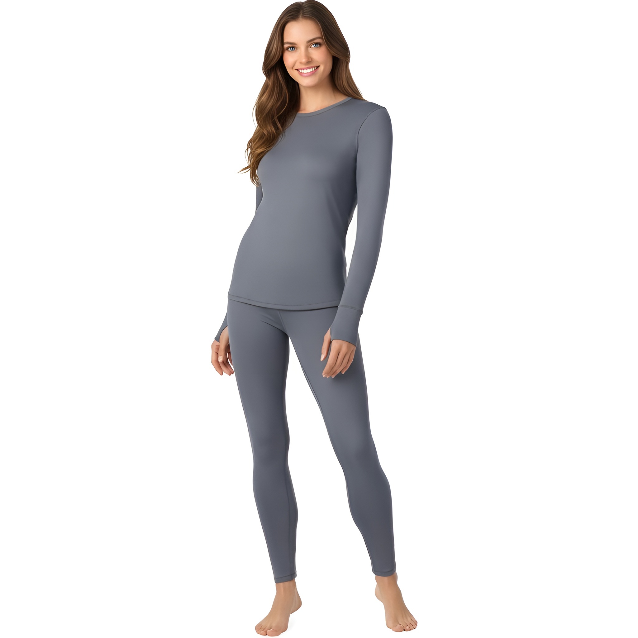 Women Long Sleeve Fleece Lined Thermal Base Layer Shirt & Leggings Set
