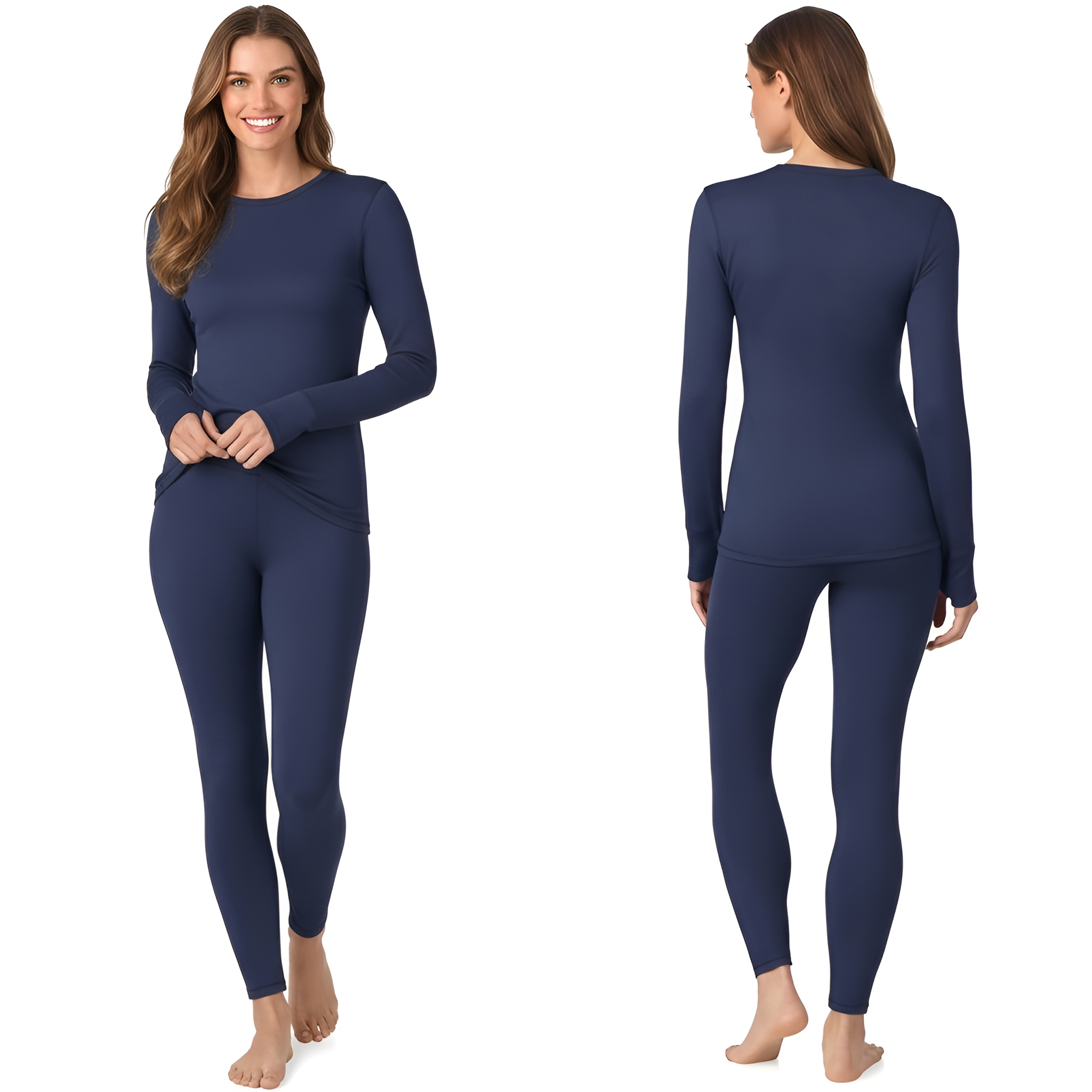 Women Long Sleeve Fleece Lined Thermal Base Layer Shirt & Leggings Set