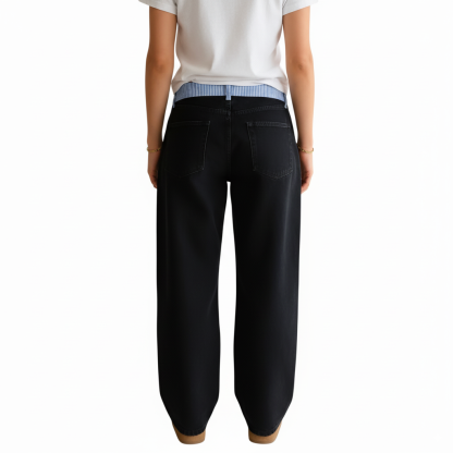 Color Block Strap Patchwork Straight Jeans