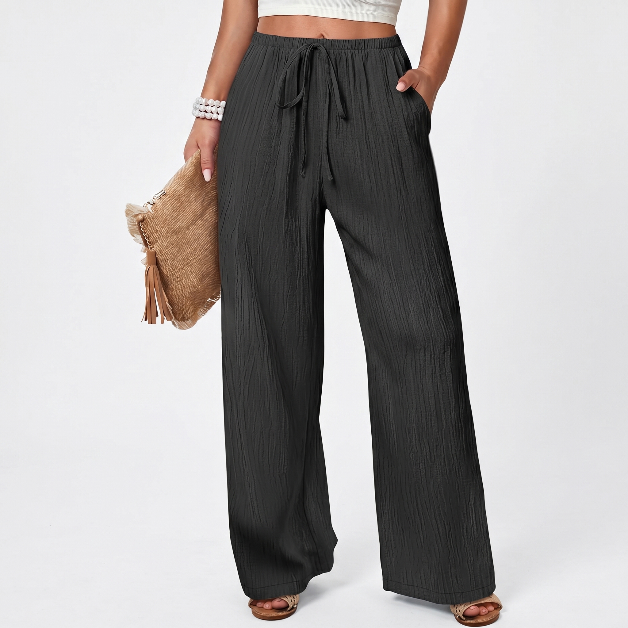 Flowy Wide Palazzo Beach Pants With Pockets For Women