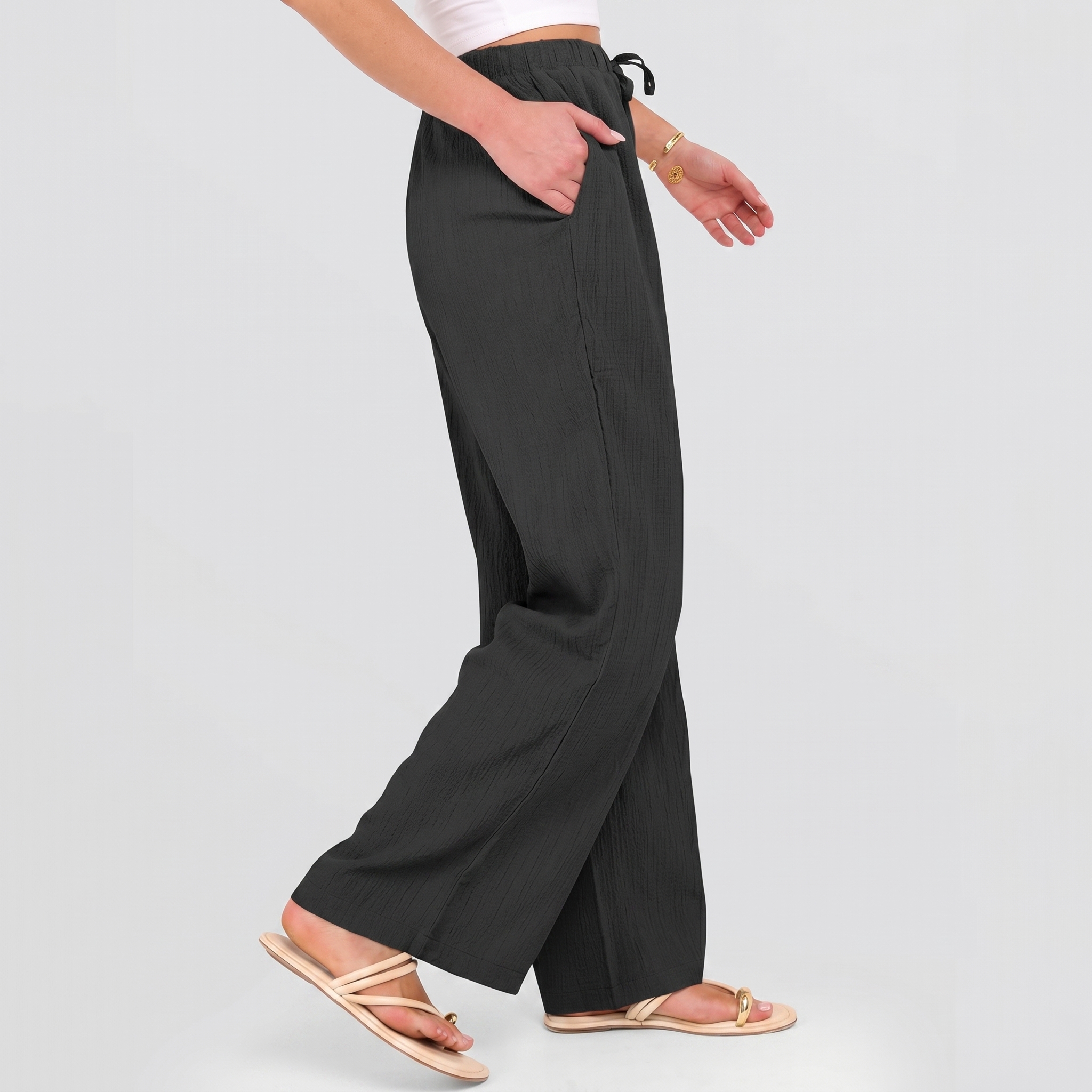 Flowy Wide Palazzo Beach Pants With Pockets For Women