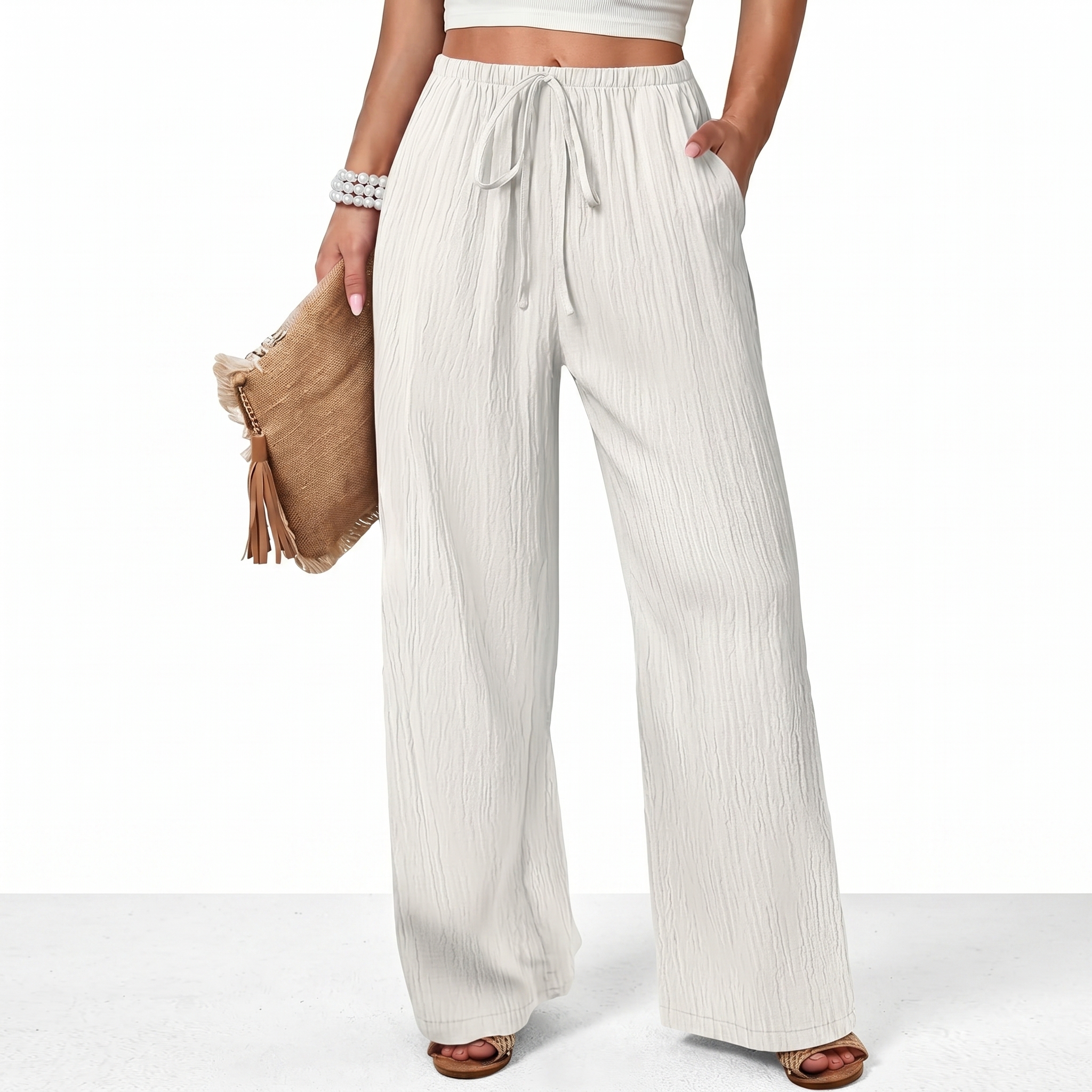 Flowy Wide Palazzo Beach Pants With Pockets For Women