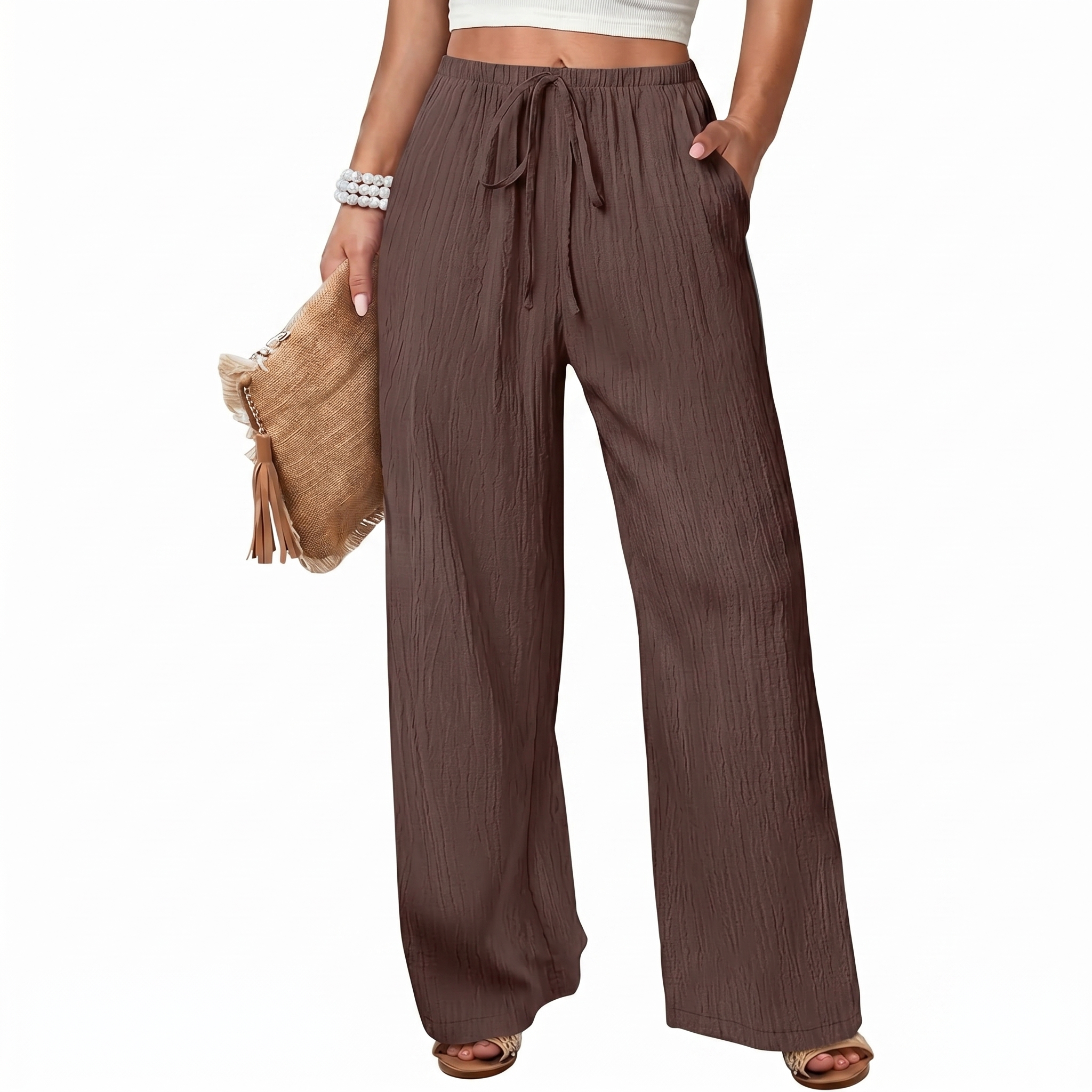 Flowy Wide Palazzo Beach Pants With Pockets For Women