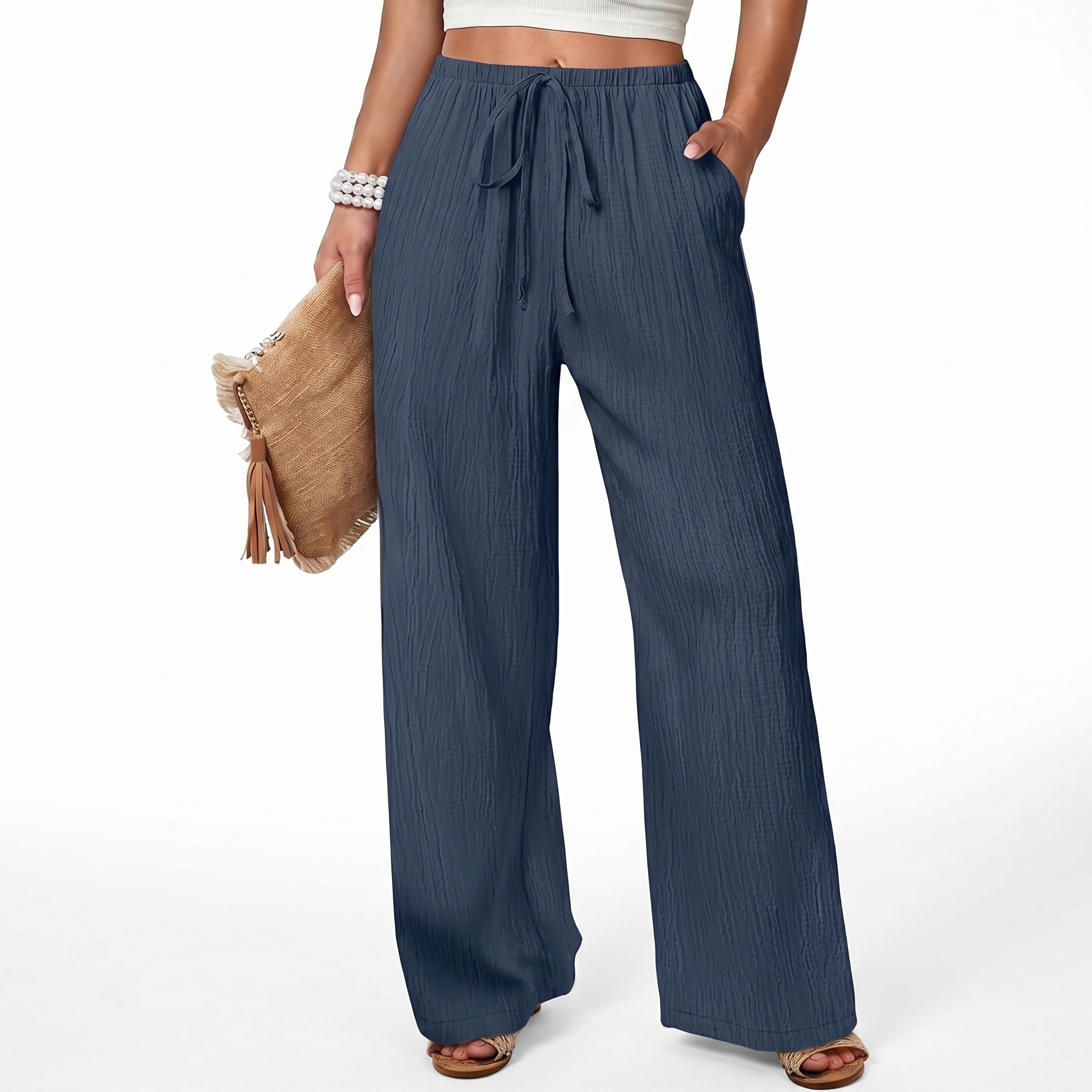 Flowy Wide Palazzo Beach Pants With Pockets For Women