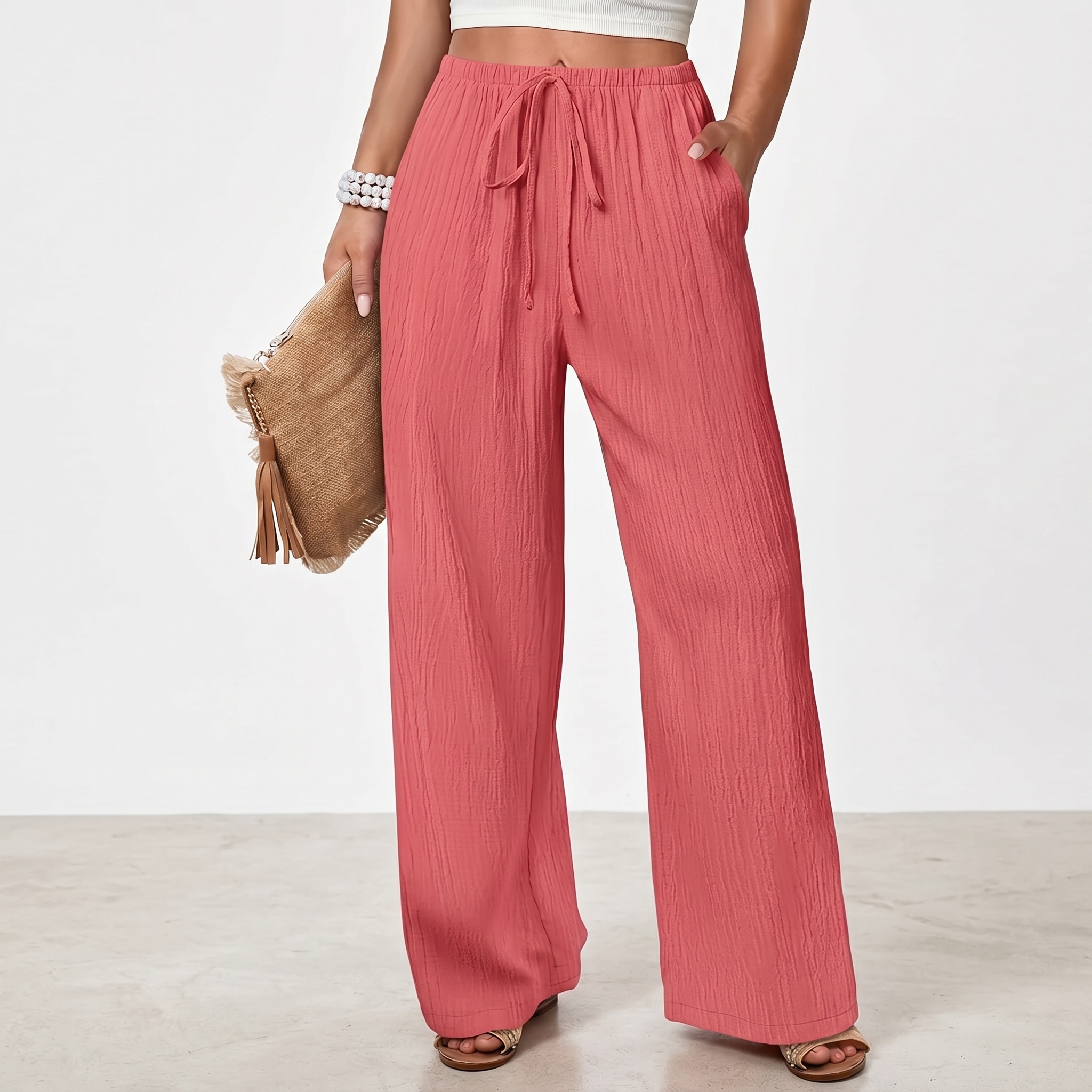 Flowy Wide Palazzo Beach Pants With Pockets For Women