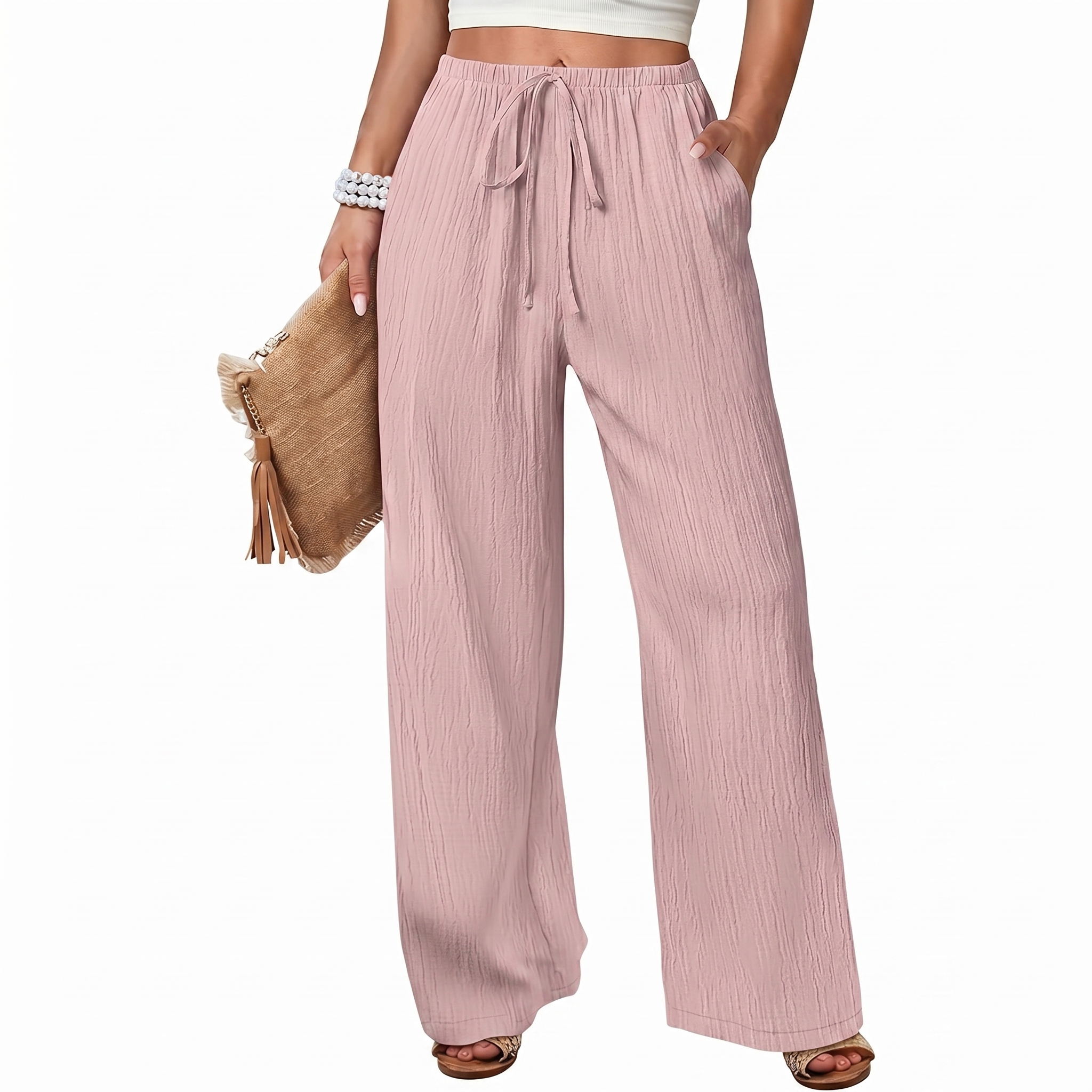 Flowy Wide Palazzo Beach Pants With Pockets For Women