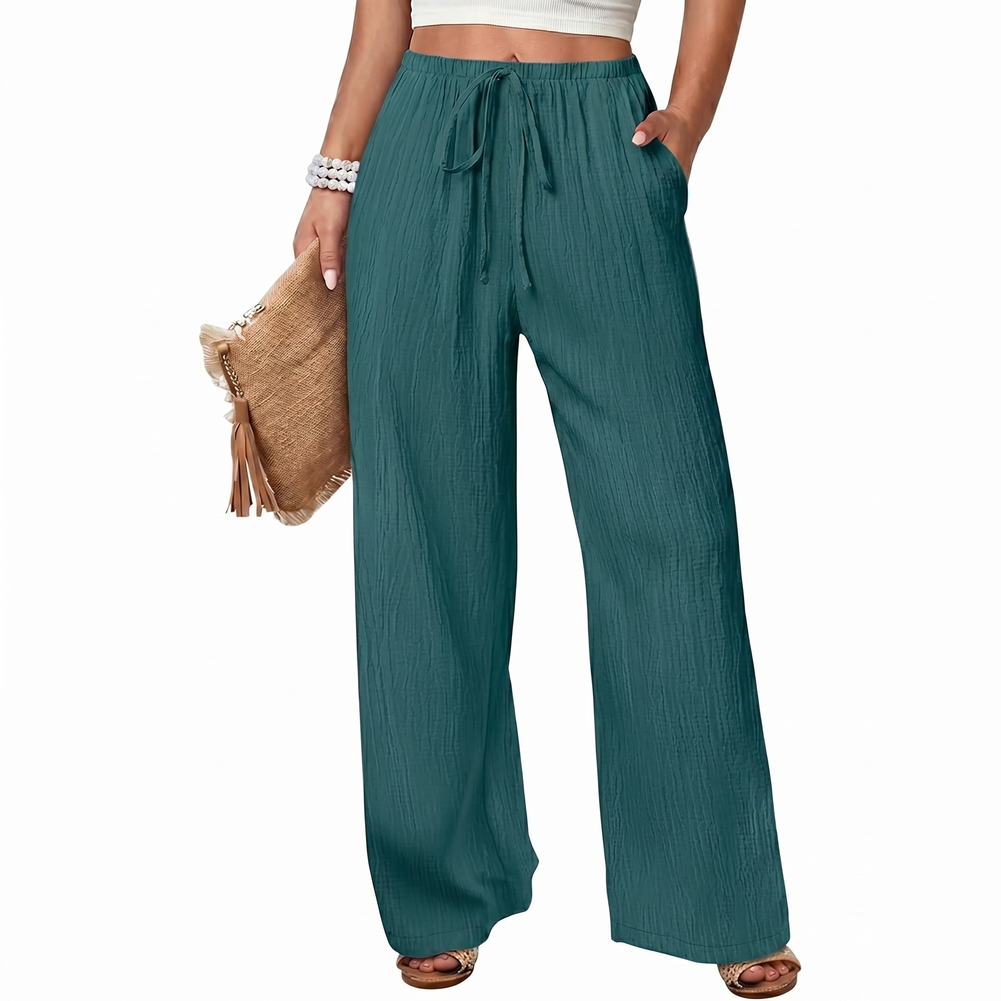 Flowy Wide Palazzo Beach Pants With Pockets For Women
