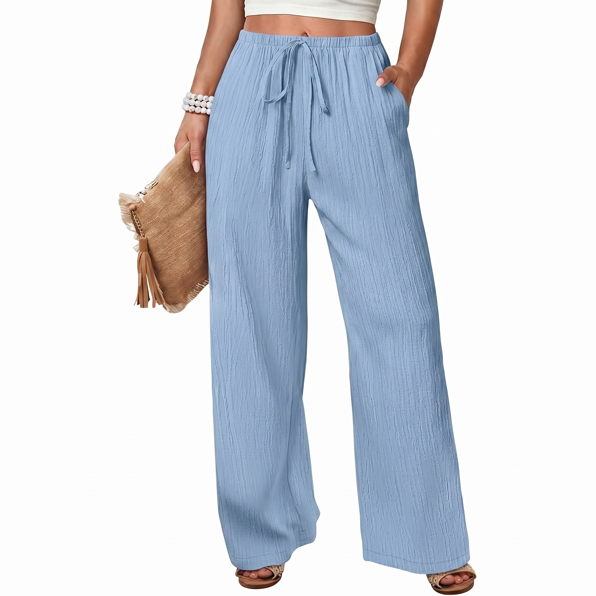 Flowy Wide Palazzo Beach Pants With Pockets For Women