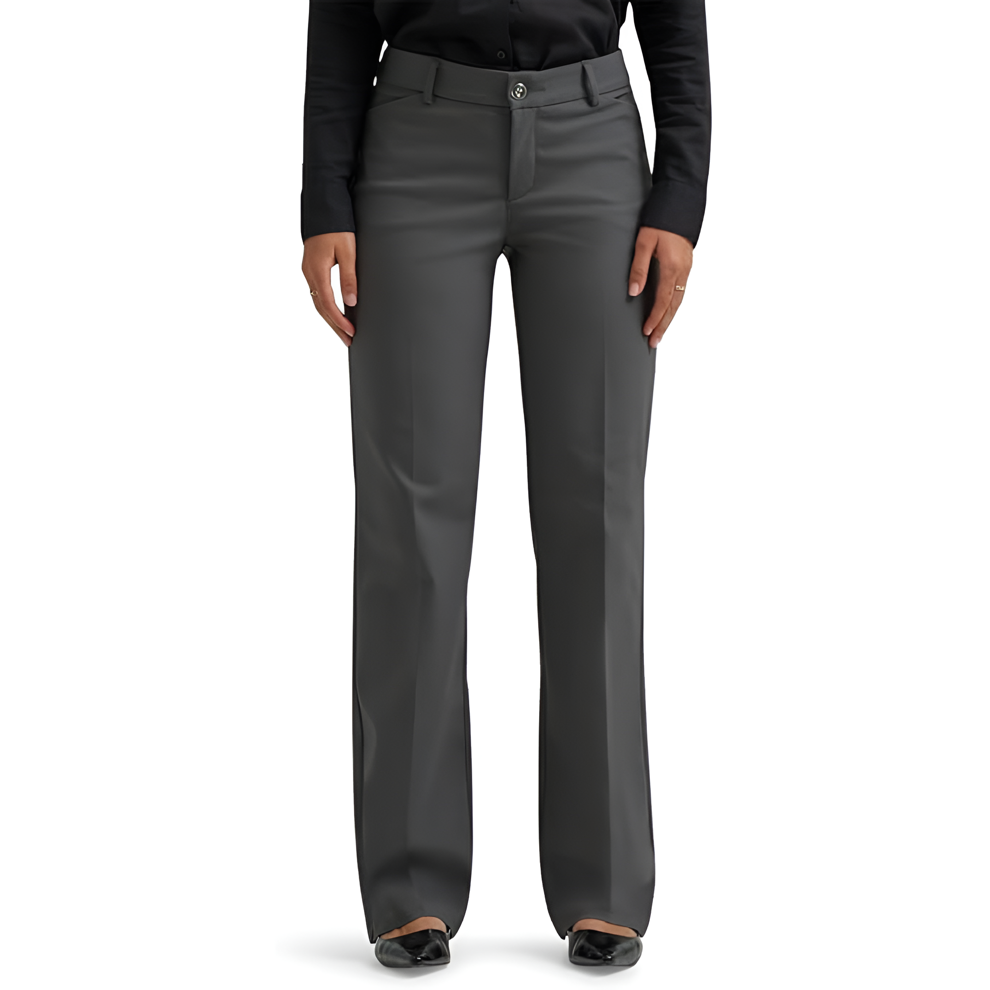 Mid Rise Regular Fit Work Trousers Pants For Women