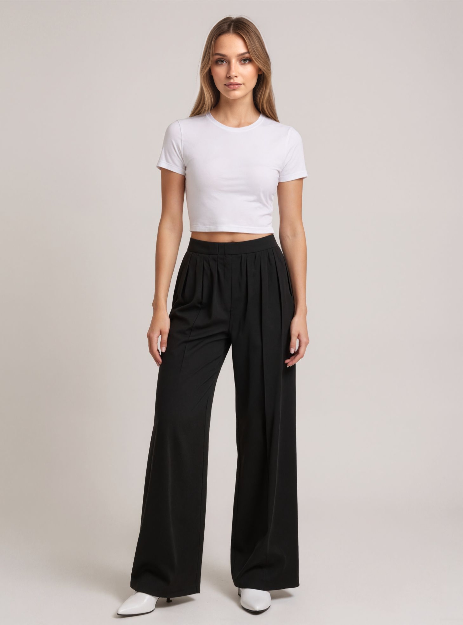 High Elastic Waist Wide Pants