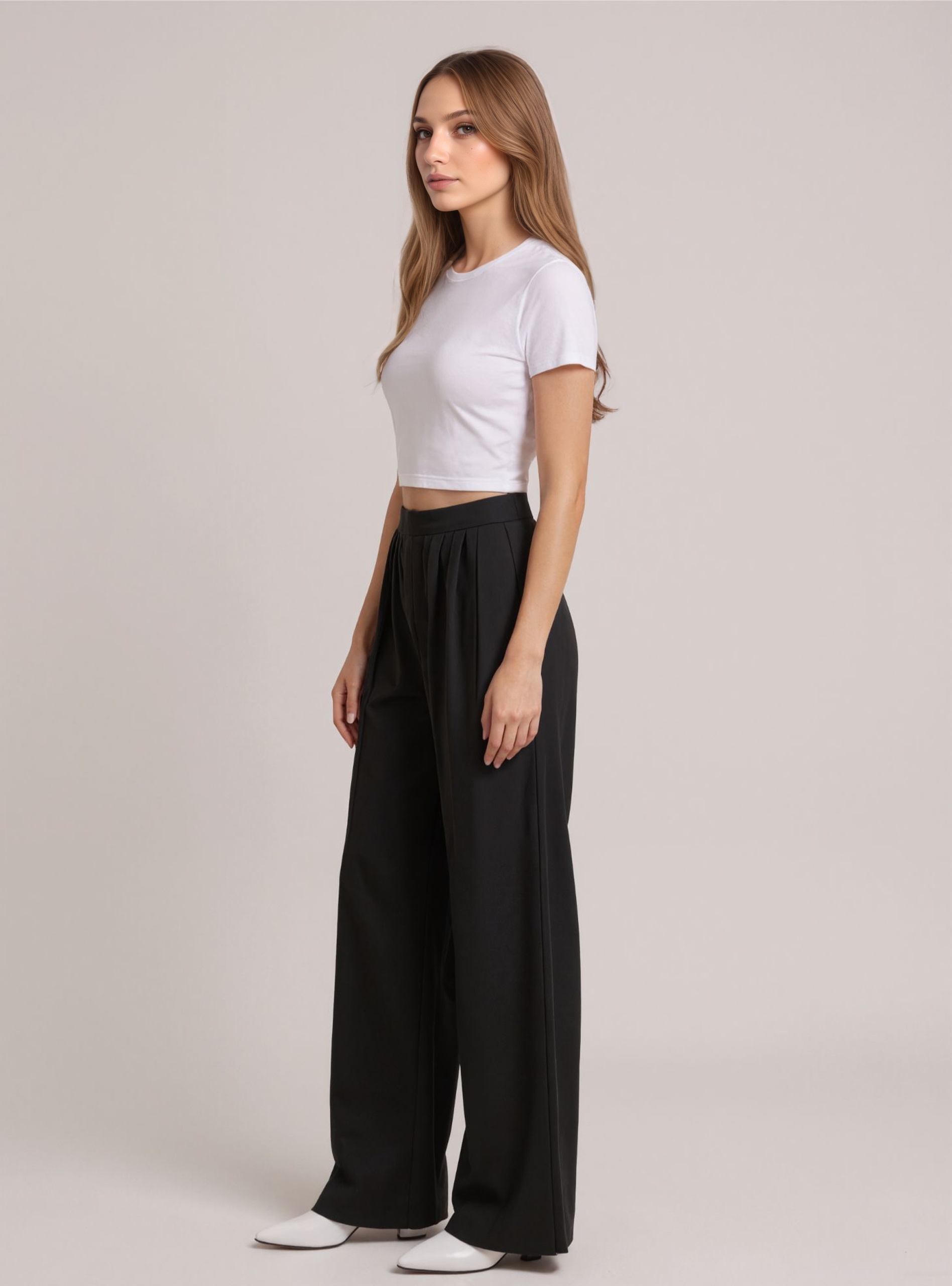 High Elastic Waist Wide Pants
