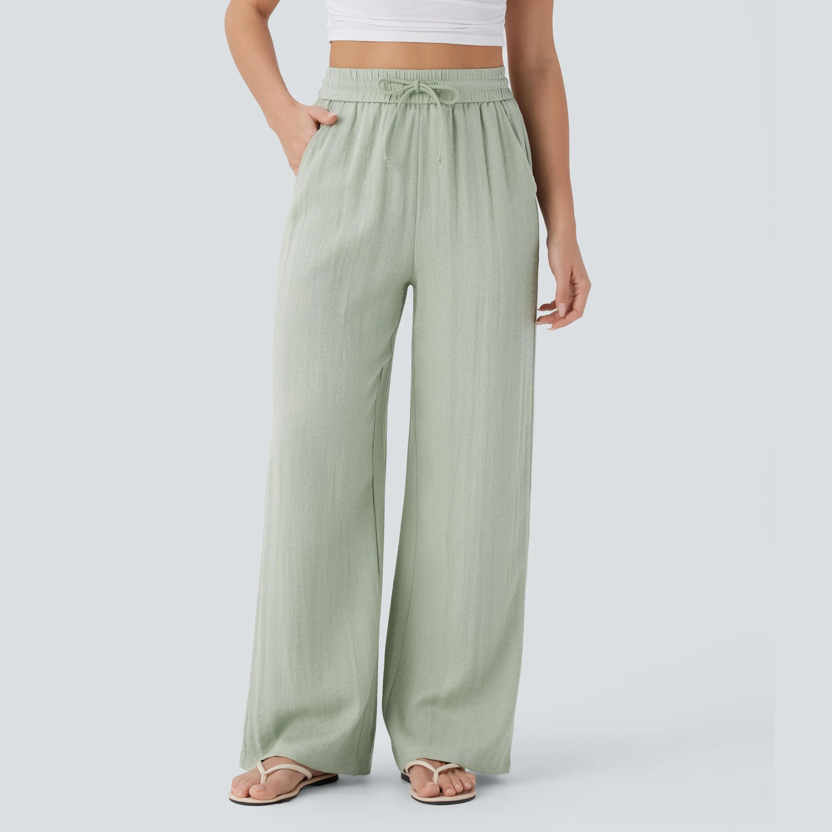 High Rise Drawstring Linen Pants