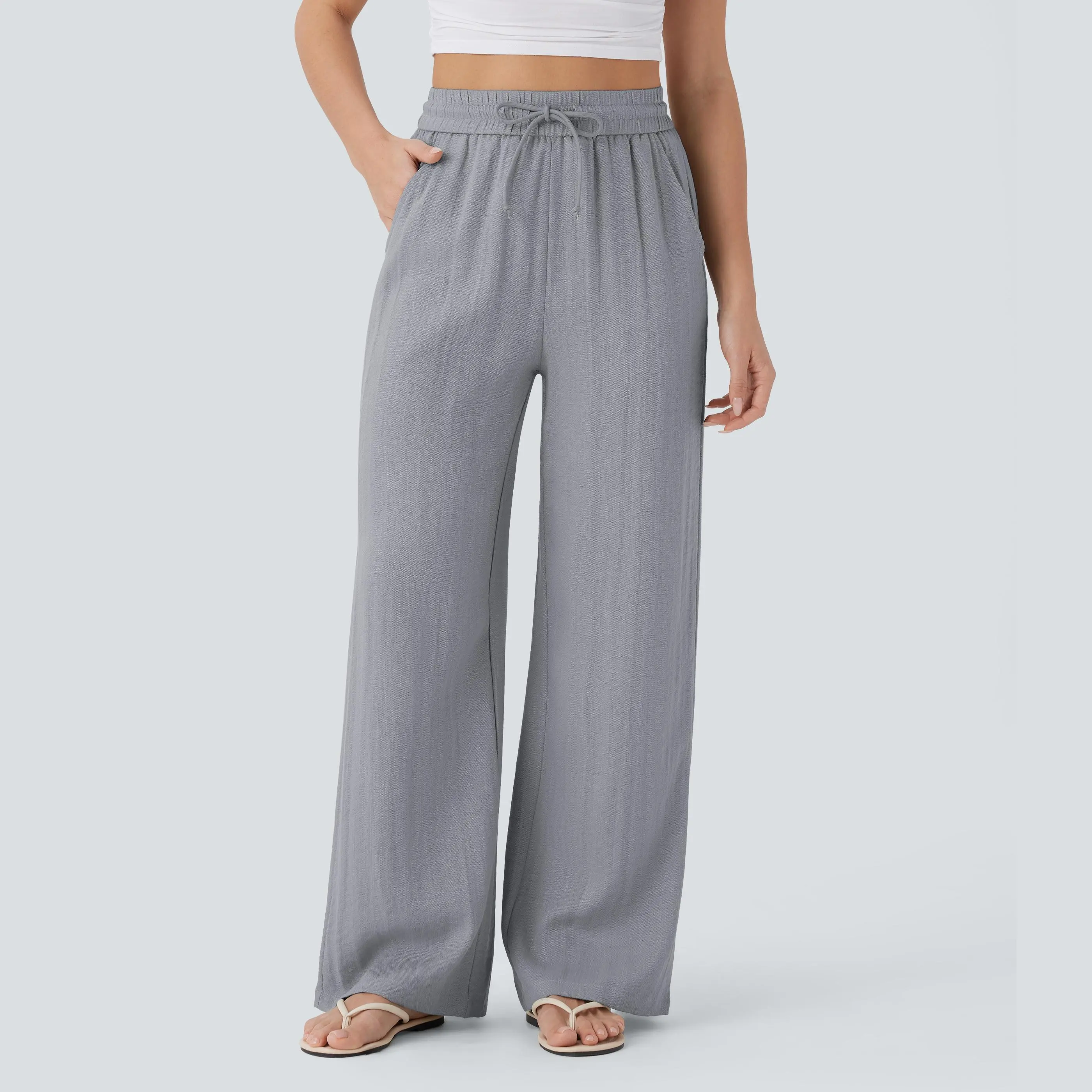 High Rise Drawstring Linen Pants
