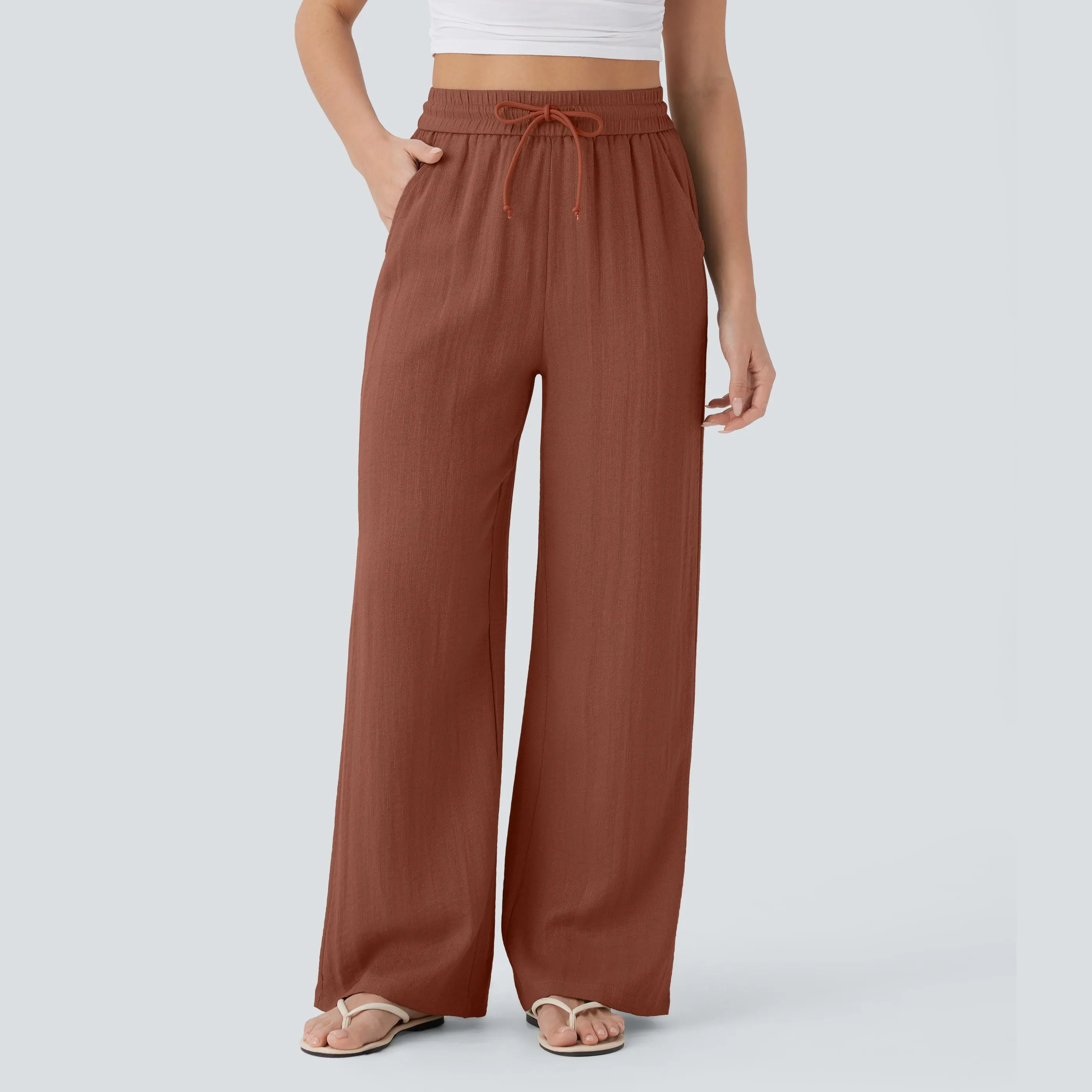 High Rise Drawstring Linen Pants