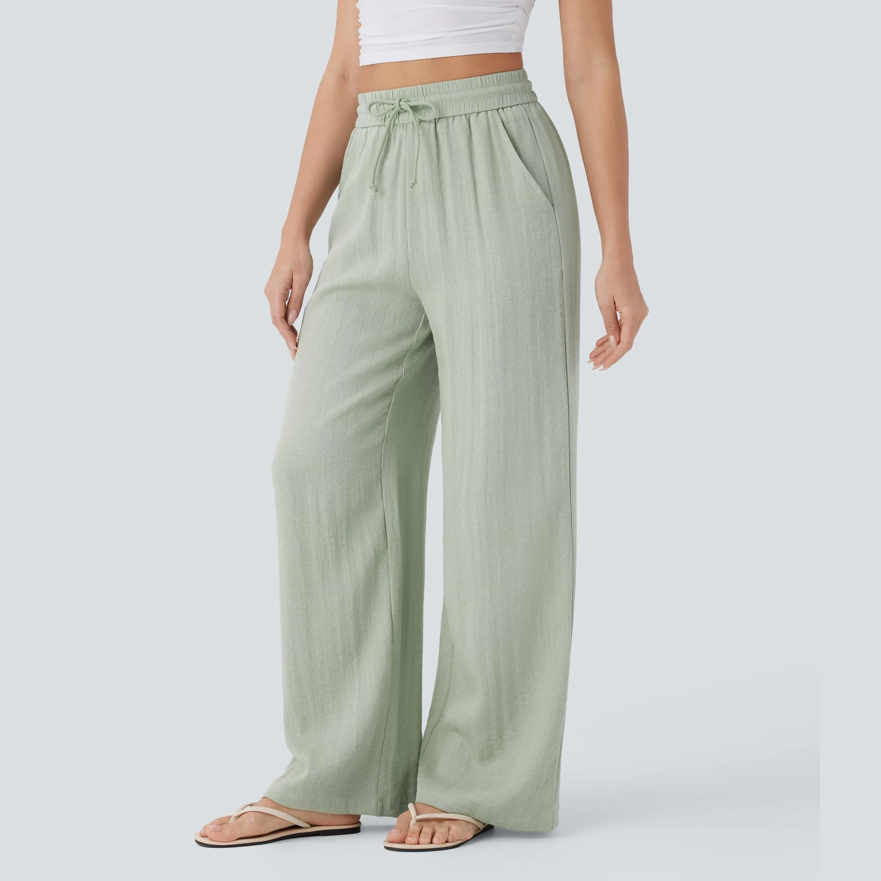 High Rise Drawstring Linen Pants