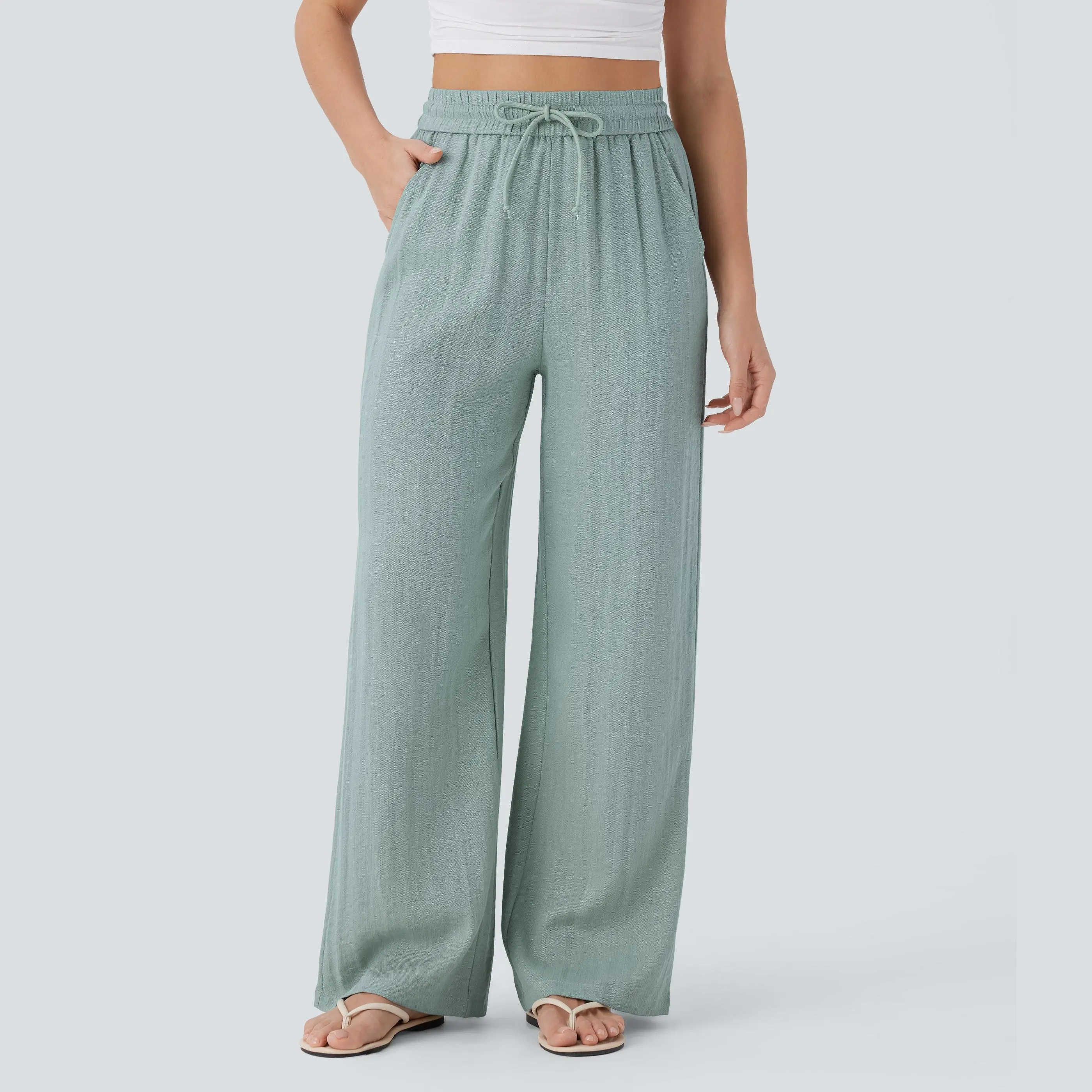 High Rise Drawstring Linen Pants