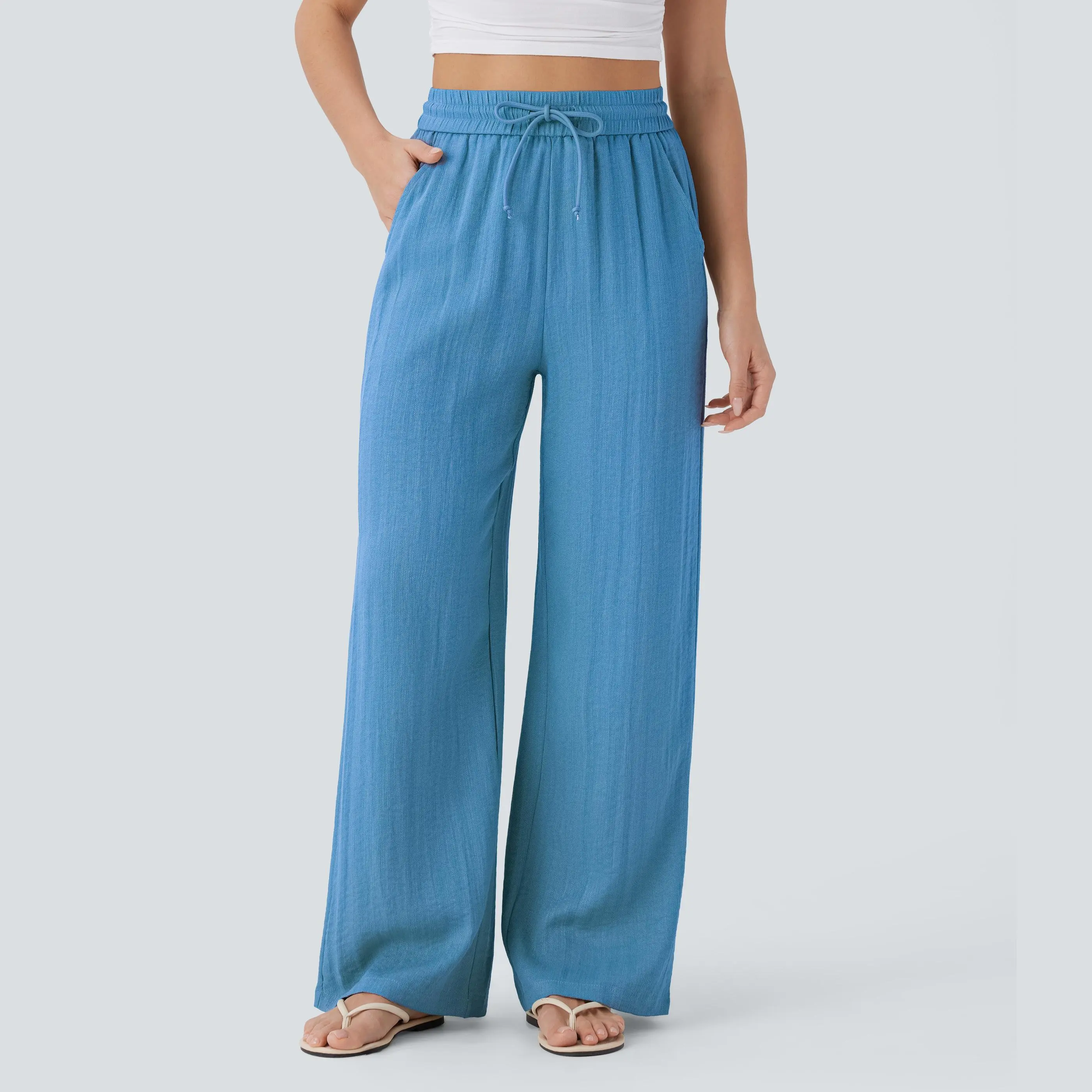 High Rise Drawstring Linen Pants