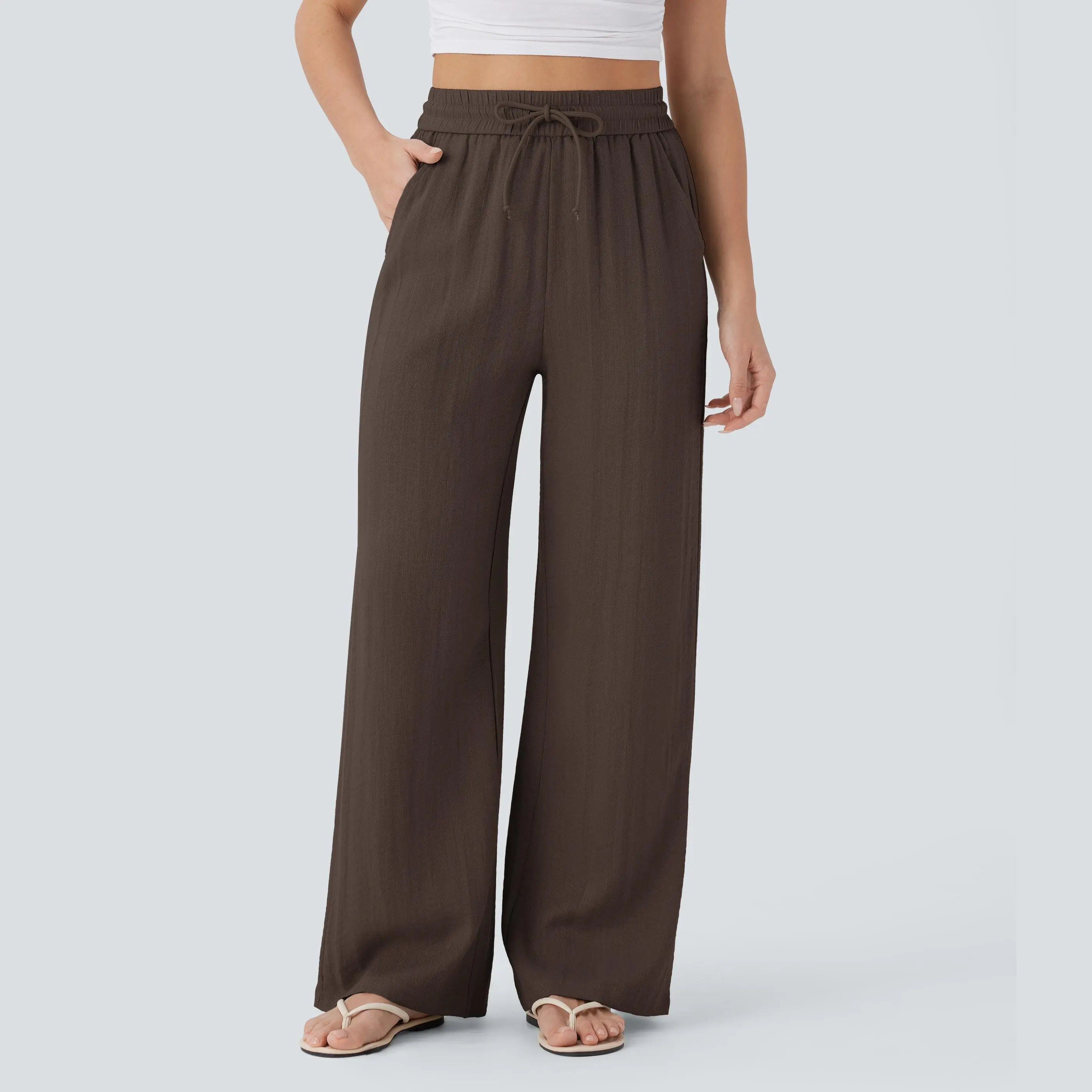 High Rise Drawstring Linen Pants