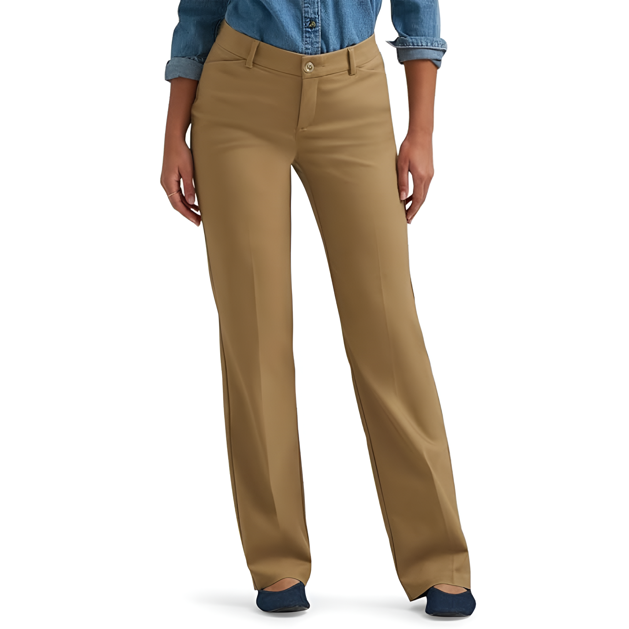 Mid Rise Regular Fit Work Trousers Pants For Women