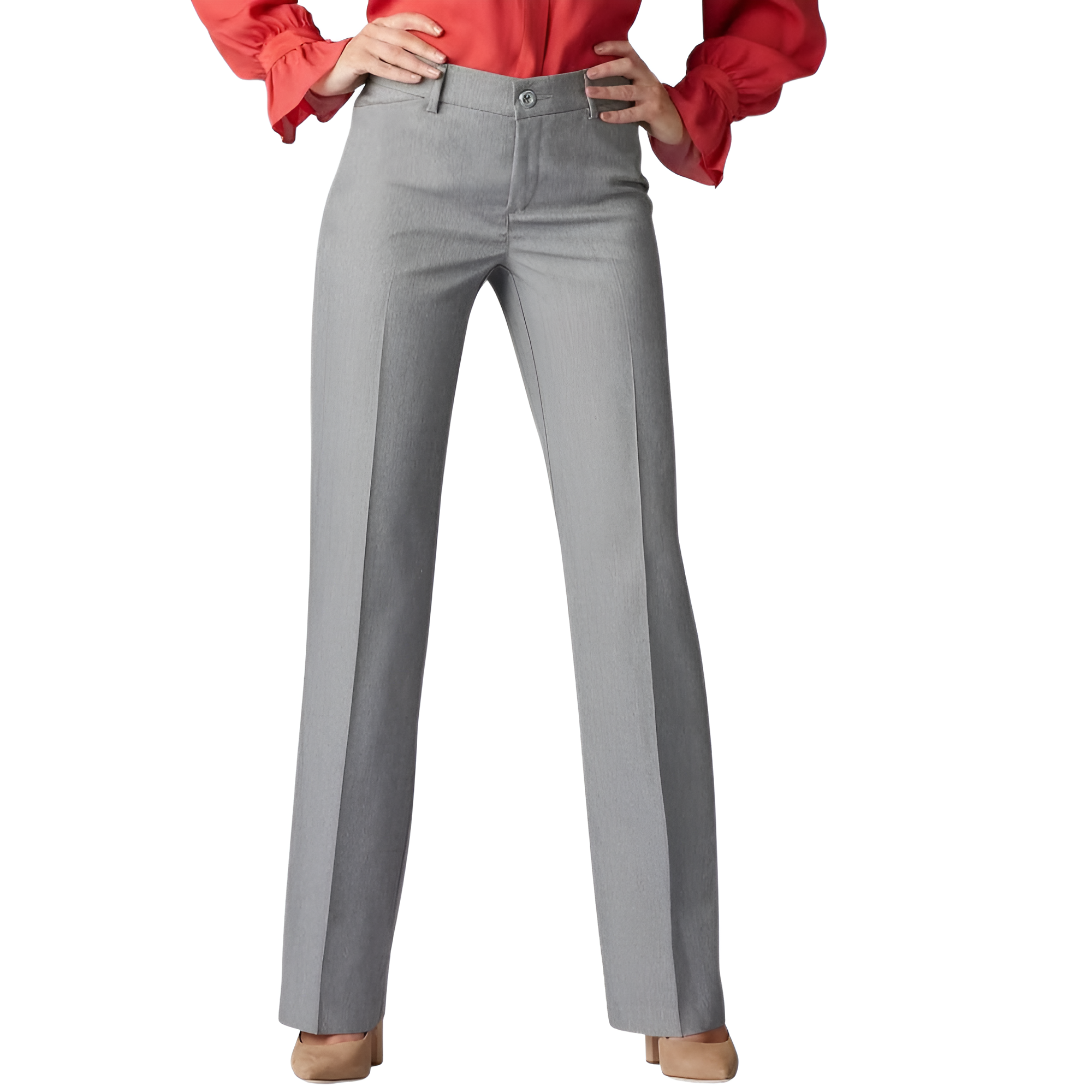 Mid Rise Regular Fit Work Trousers Pants For Women