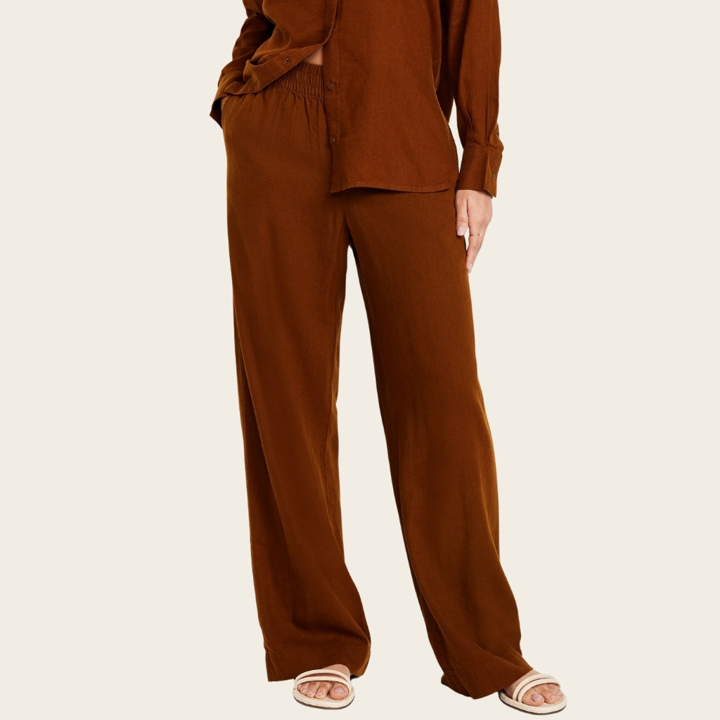 High Rise Linen Blend Wide Pants