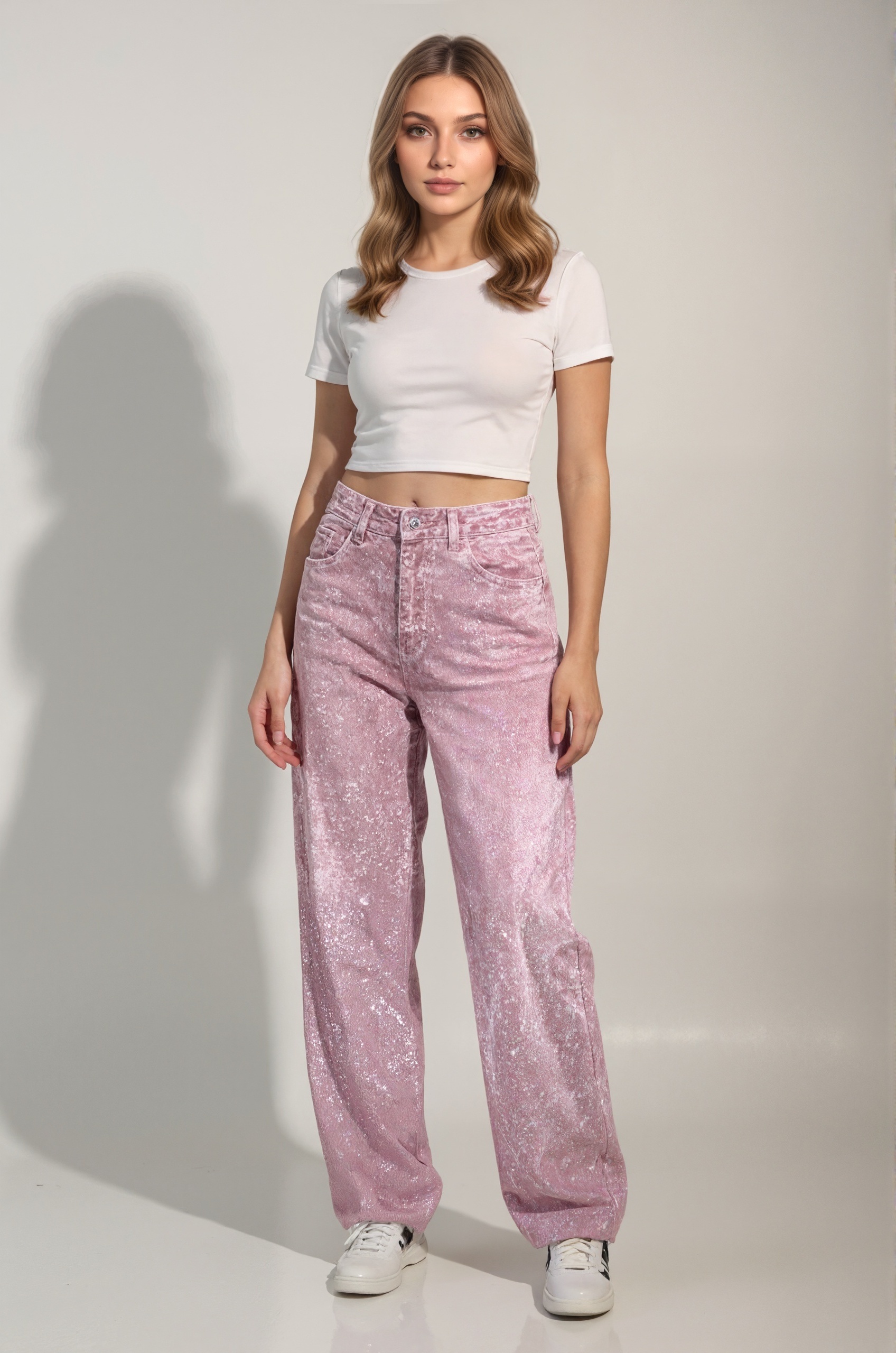 Loose Fit Rhinestone Jeans Sparkle Harem Denim Pants for All Seasons