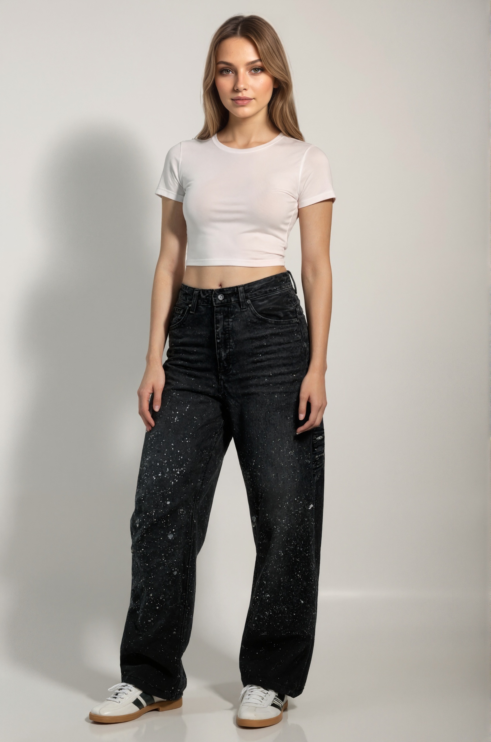 Loose Fit Rhinestone Embellished Harem Jeans