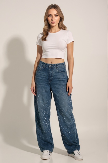 Loose Fit Rhinestone Embellished Harem Jeans