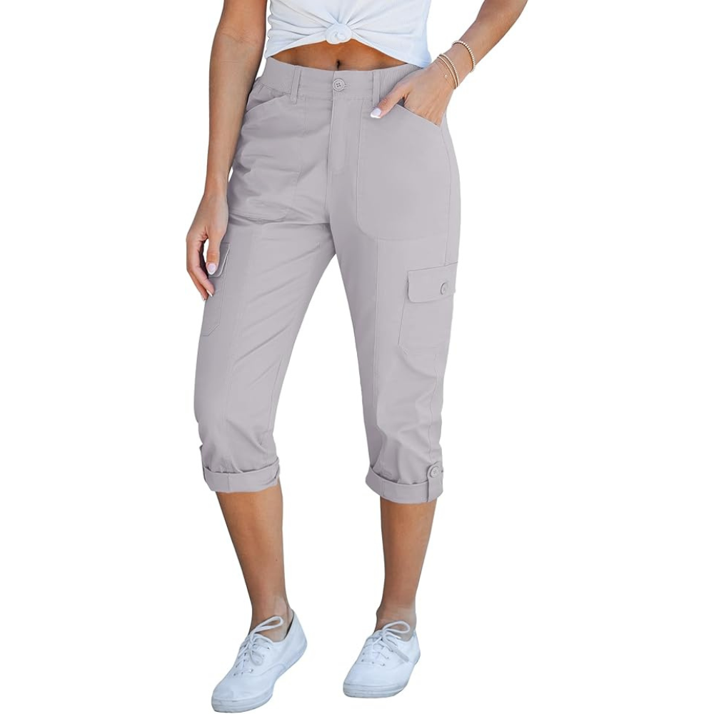 Casual Cargo Capri Pants With Knit Waistband