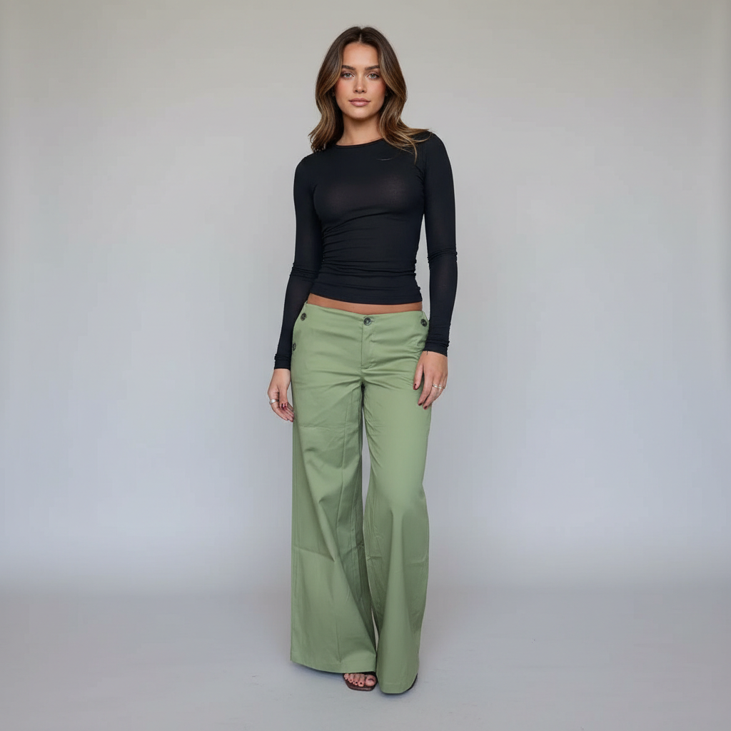 Maxim Button Detail Straight Fit Pants