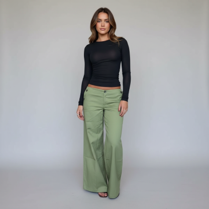 Maxim Button Detail Straight Fit Pants