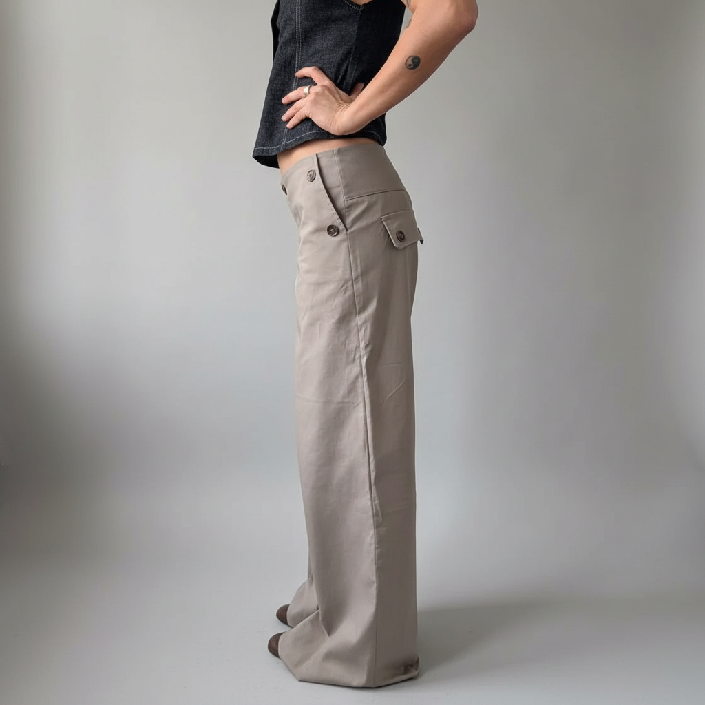Maxim Button Detail Straight Fit Pants