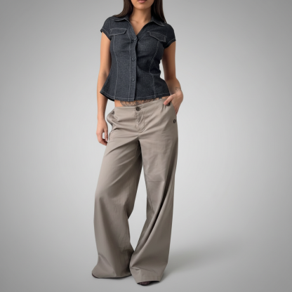Maxim Button Detail Straight Fit Pants