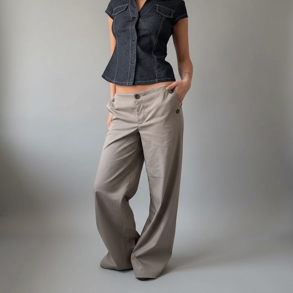 Maxim Button Detail Straight Fit Pants