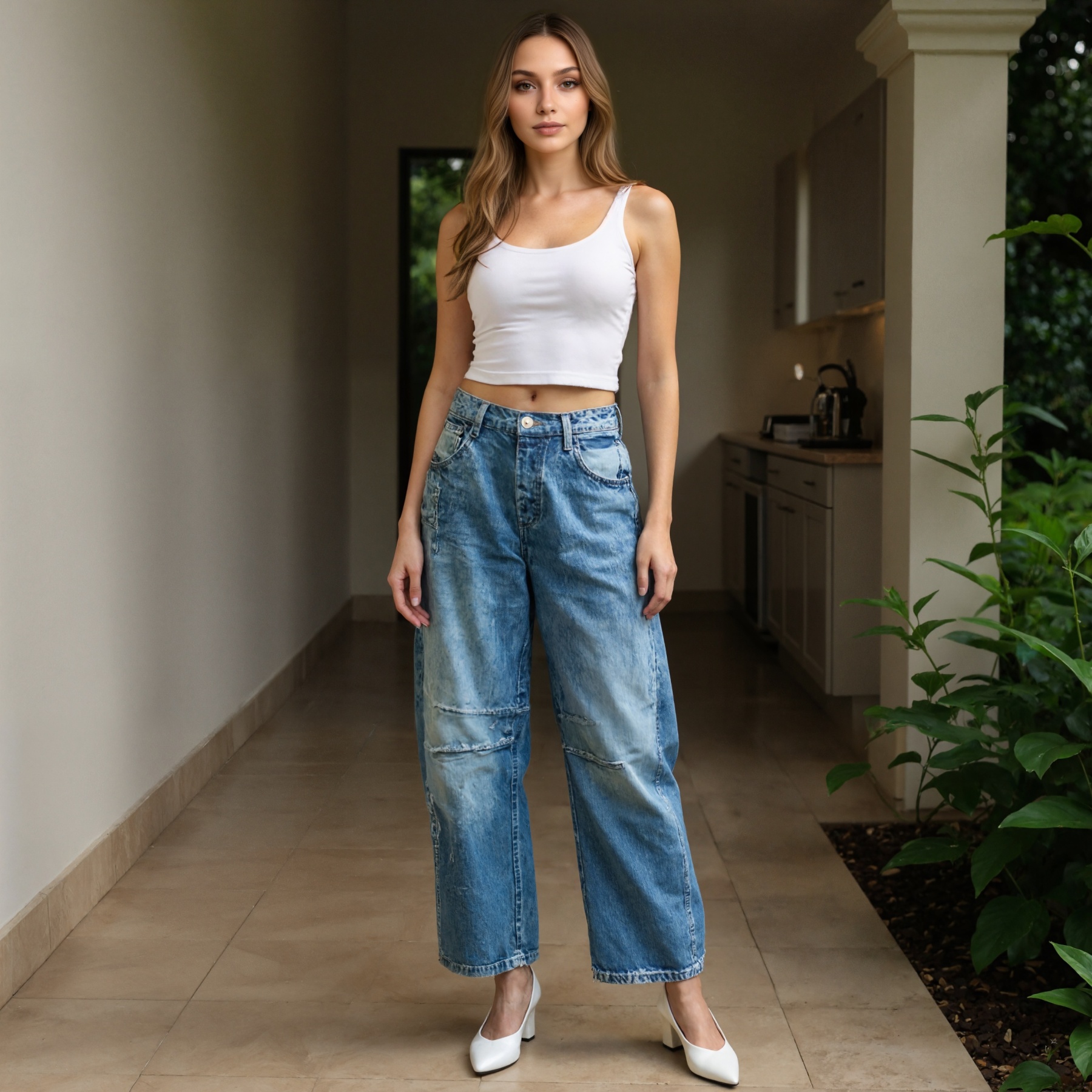 Mid Rise Barrel Shape Denim Jeans