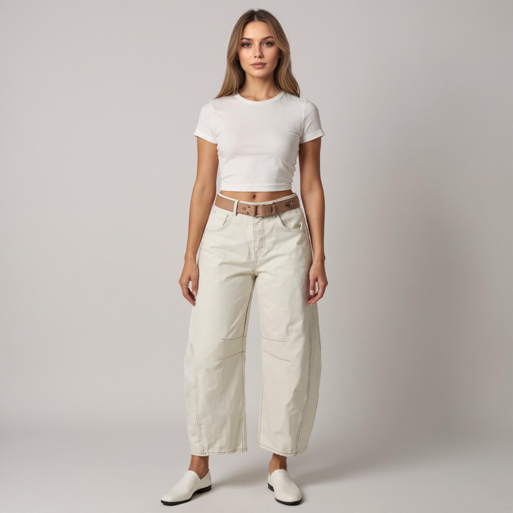 Mid Rise Barrel Shape Denim Jeans Style