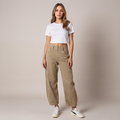 Mid Rise Barrel Shape Denim Jeans