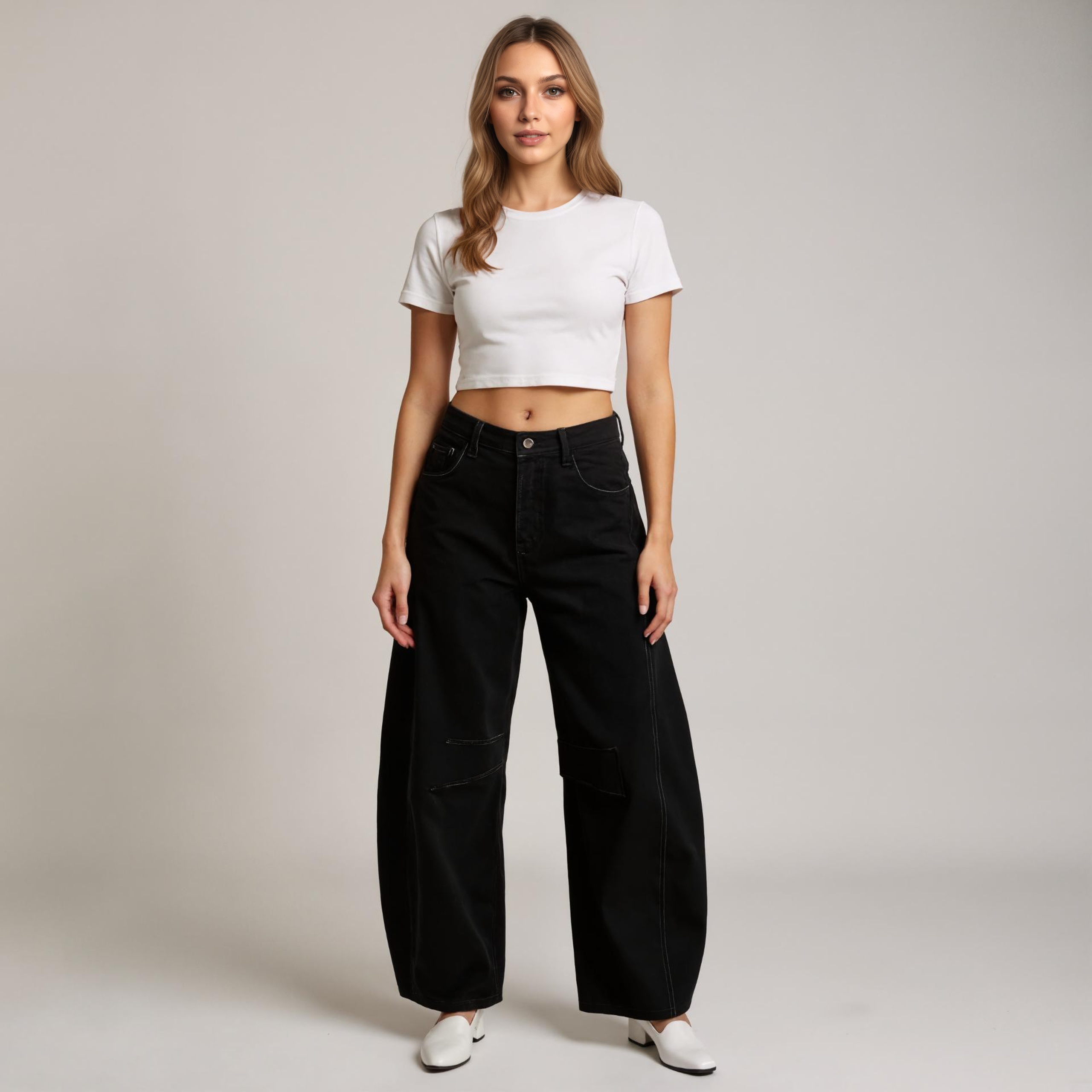 Mid Rise Barrel Shape Denim Jeans