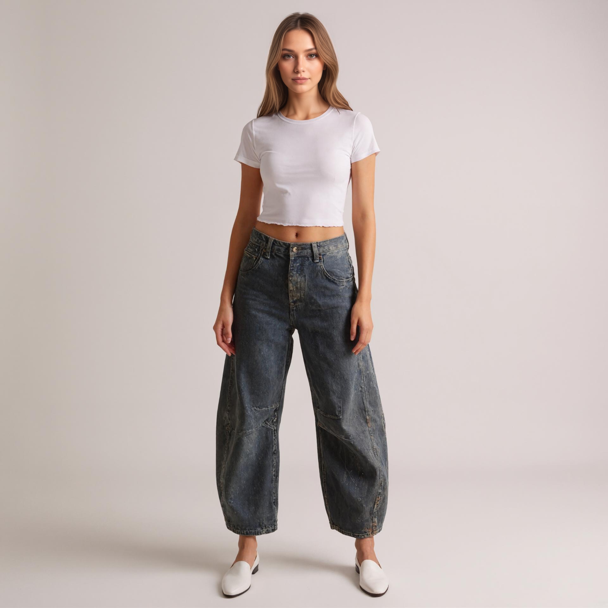 Mid Rise Barrel Shape Denim Jeans