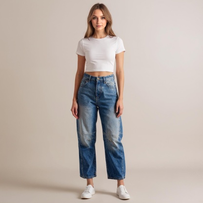 Mid Rise Barrel Shape Denim Jeans