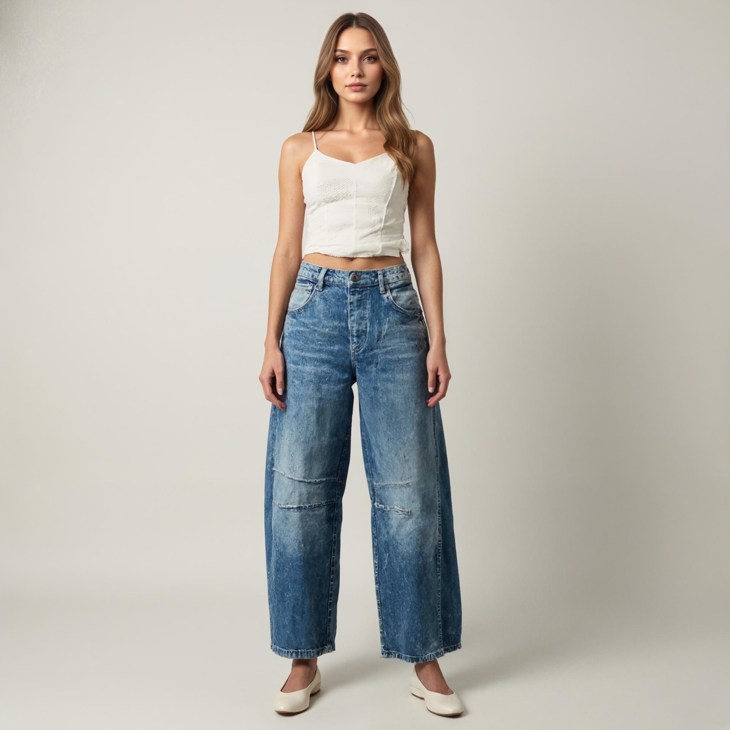Mid Rise Barrel Shape Denim Jeans