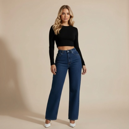 Mid Rise Casual Denim Jeans With Straight Fit For Women