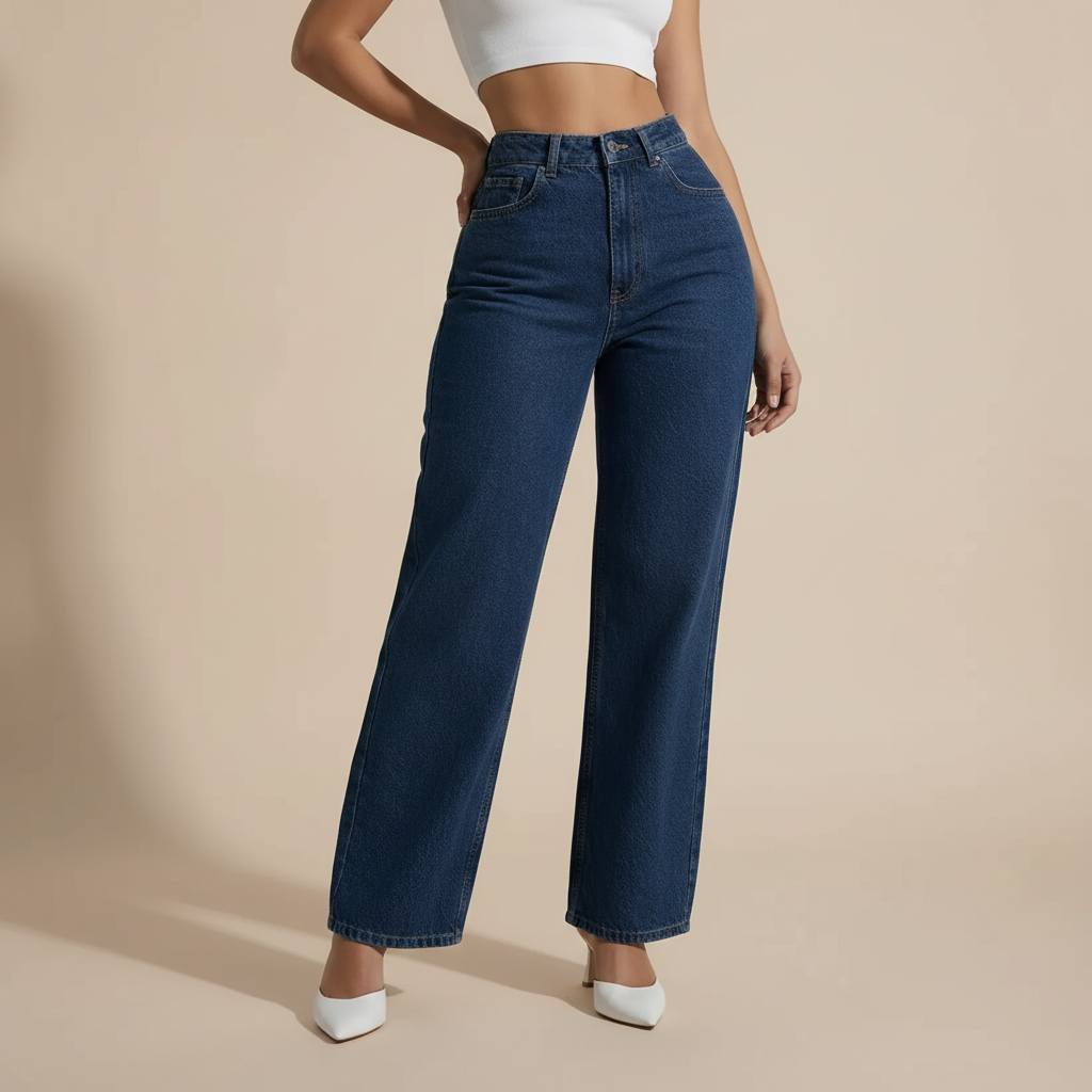 Mid Rise Casual Denim Jeans With Straight Fit For Women