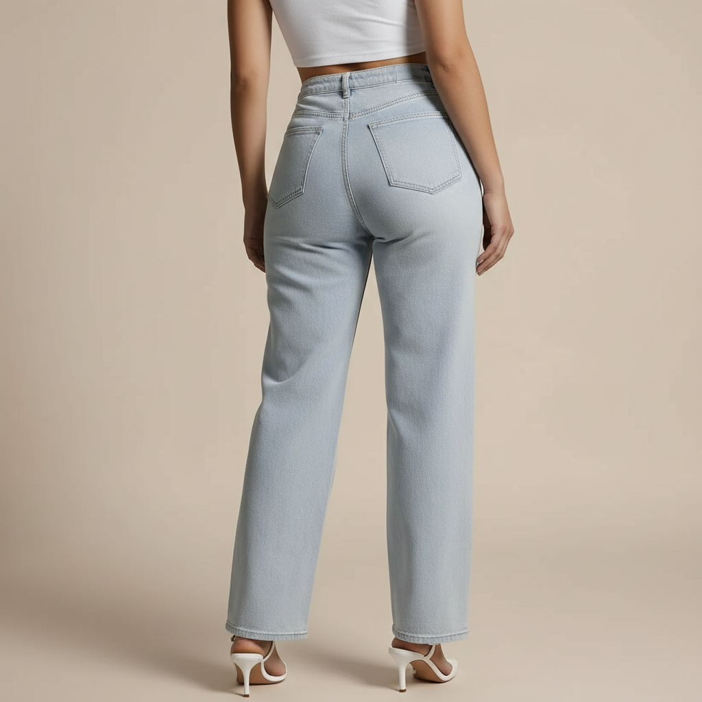 Mid Rise Casual Denim Jeans With Straight Fit For Women