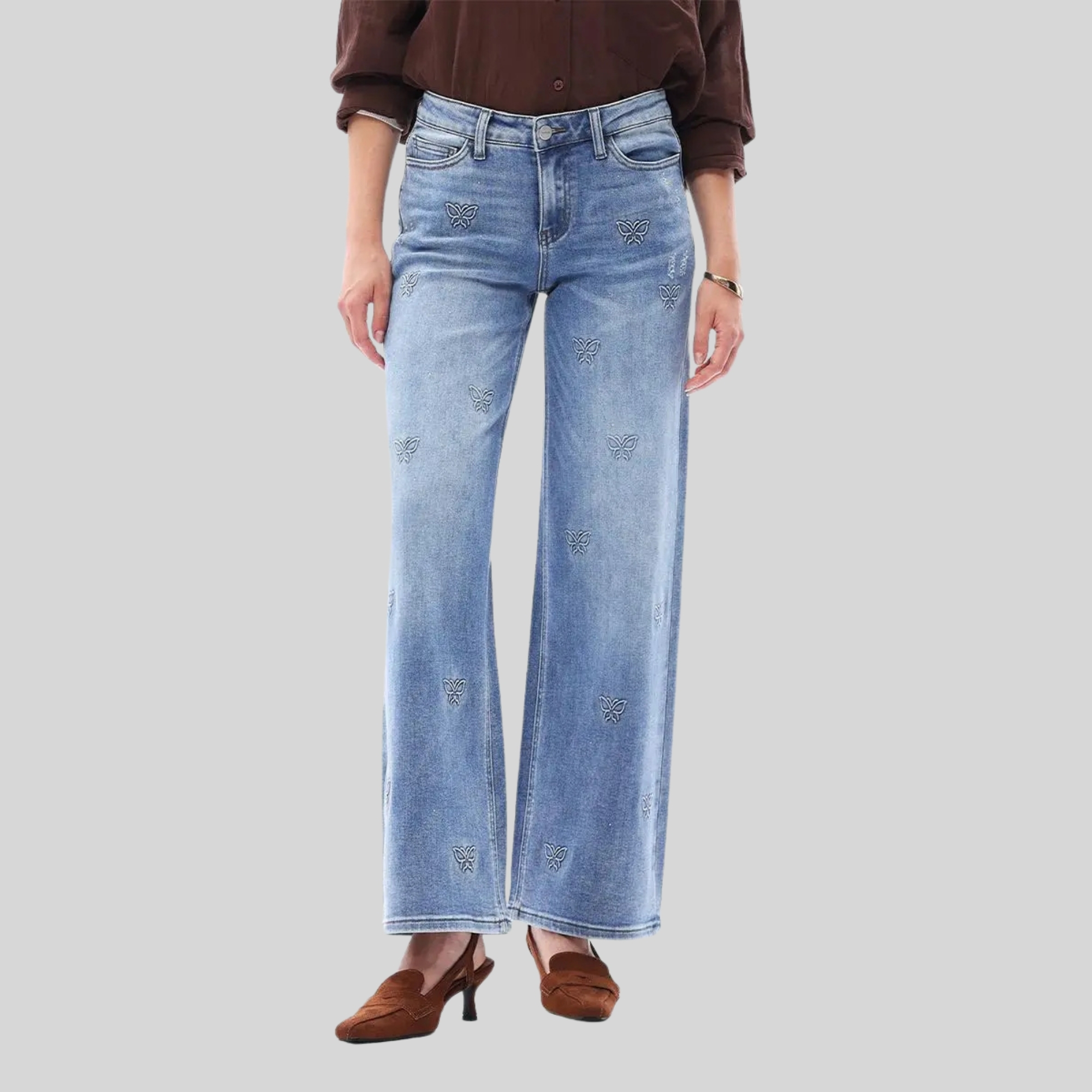 Mid low Rise Baggy Stretchy Wide Trousers for Women