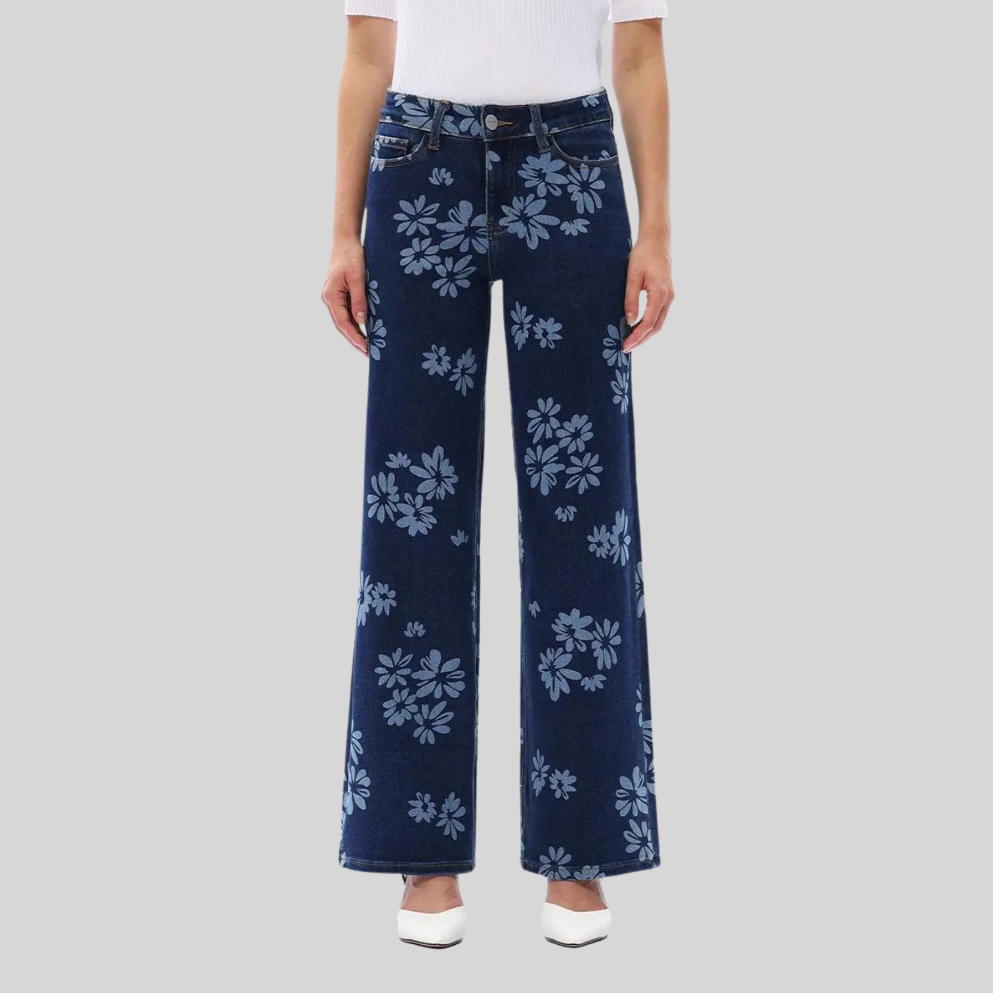 Mid low Rise Baggy Stretchy Wide Trousers for Women